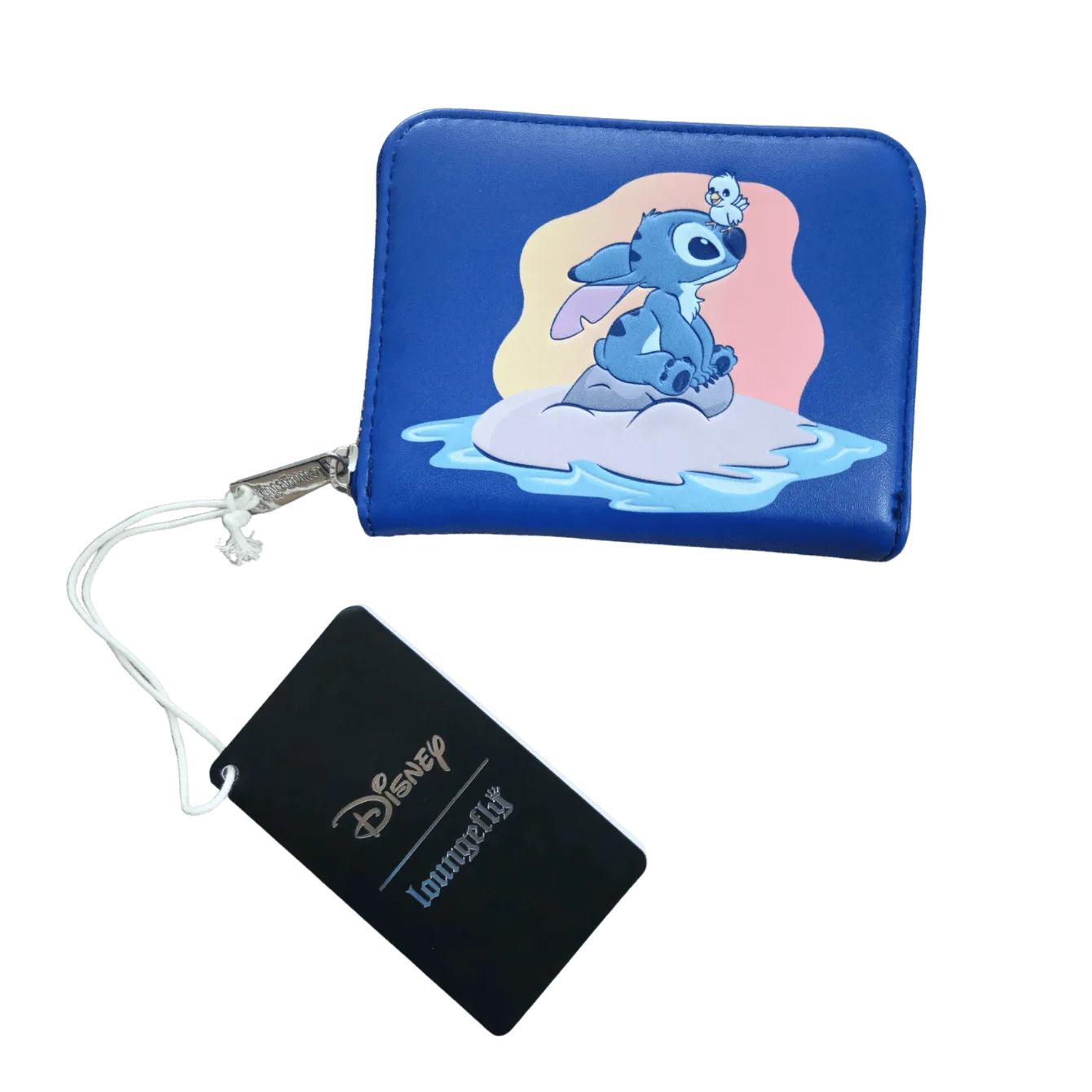 Portefeuille minimaliste Loungefly Disney Lilo et Stitch assis sur un rocher