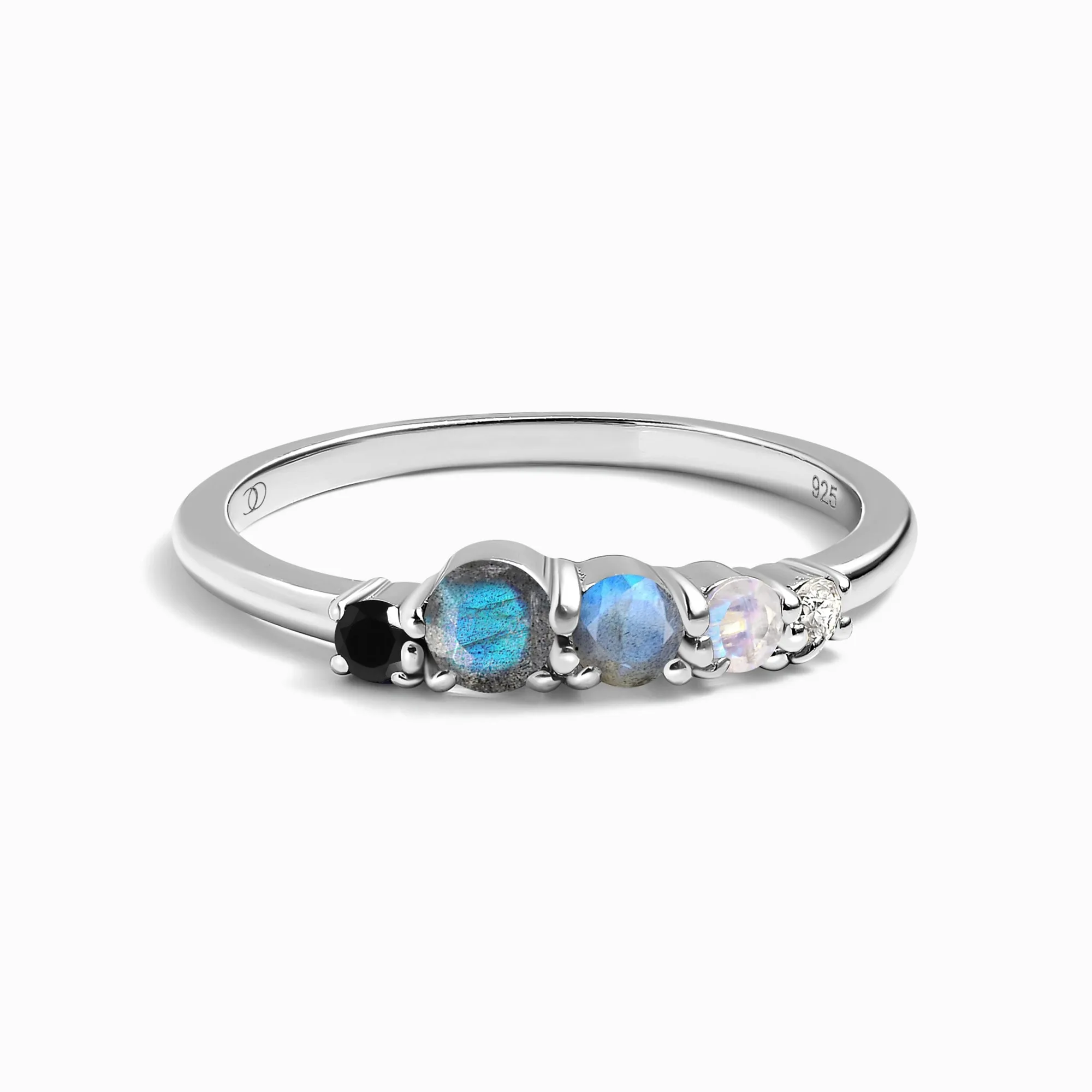 Sort Obsidian Labradorit Ring - Regn