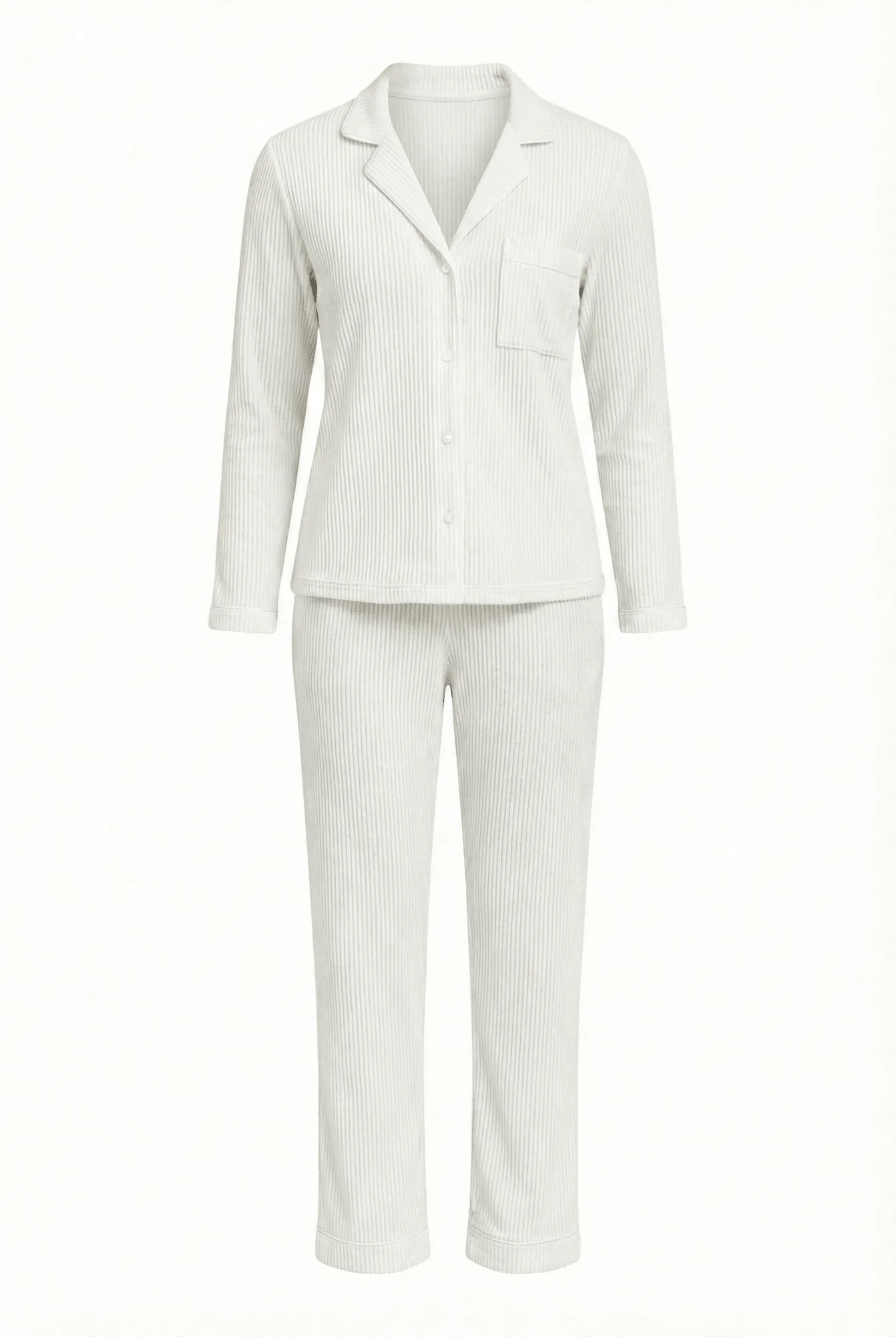 Conjunto de pijama Sophie acanalado con botones | Blanco roto