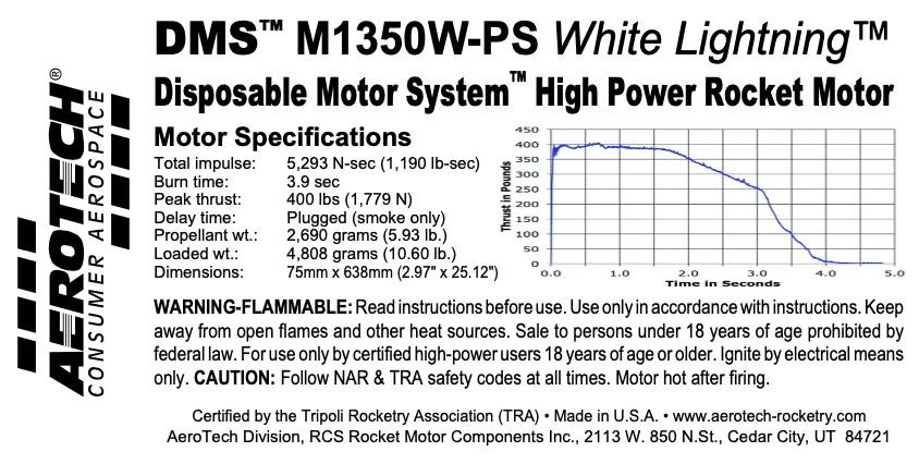 Motore AeroTech M1350W-PS DMS: Configurazione monouso