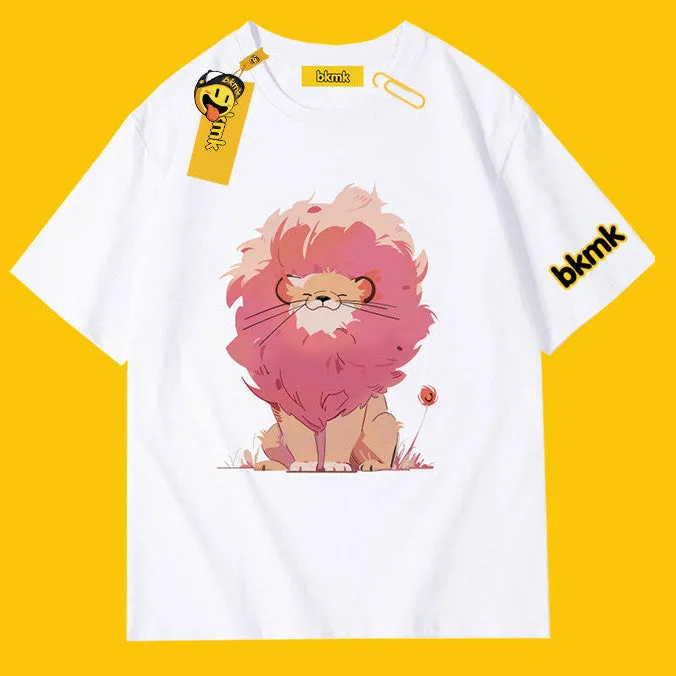 Camiseta de Algodón Oversize con Gráfico de León Anime BKMK