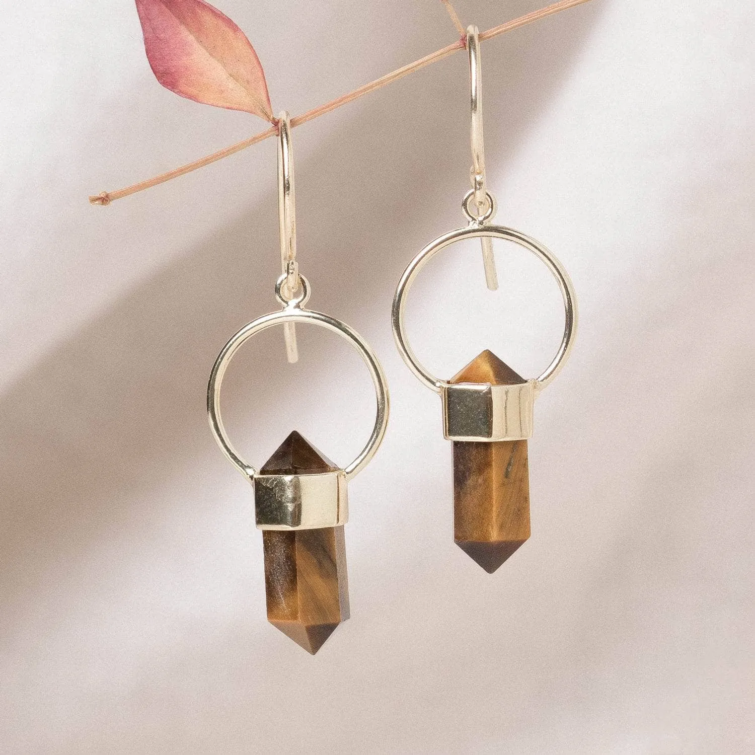 TIGER EYE CRYSTAL POINT EARRINGS