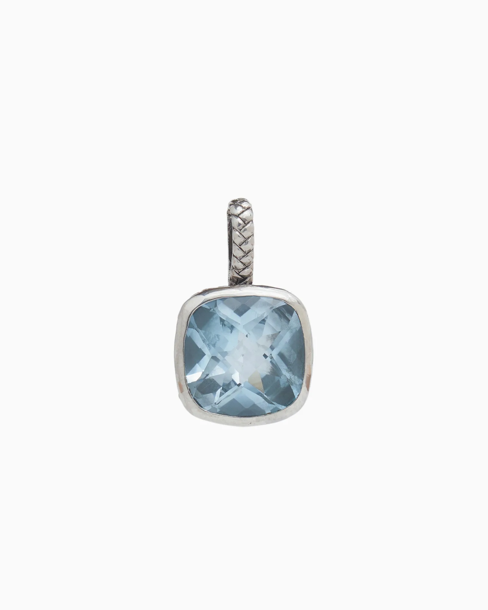 Square Stone Pendant with Petroglyph Texture - Sky Blue Topaz