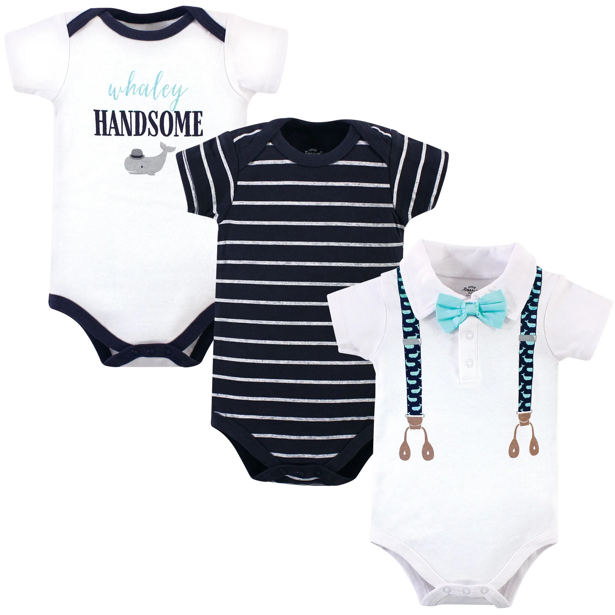Little Treasure Cotton Bodysuits, Whale Suspenders