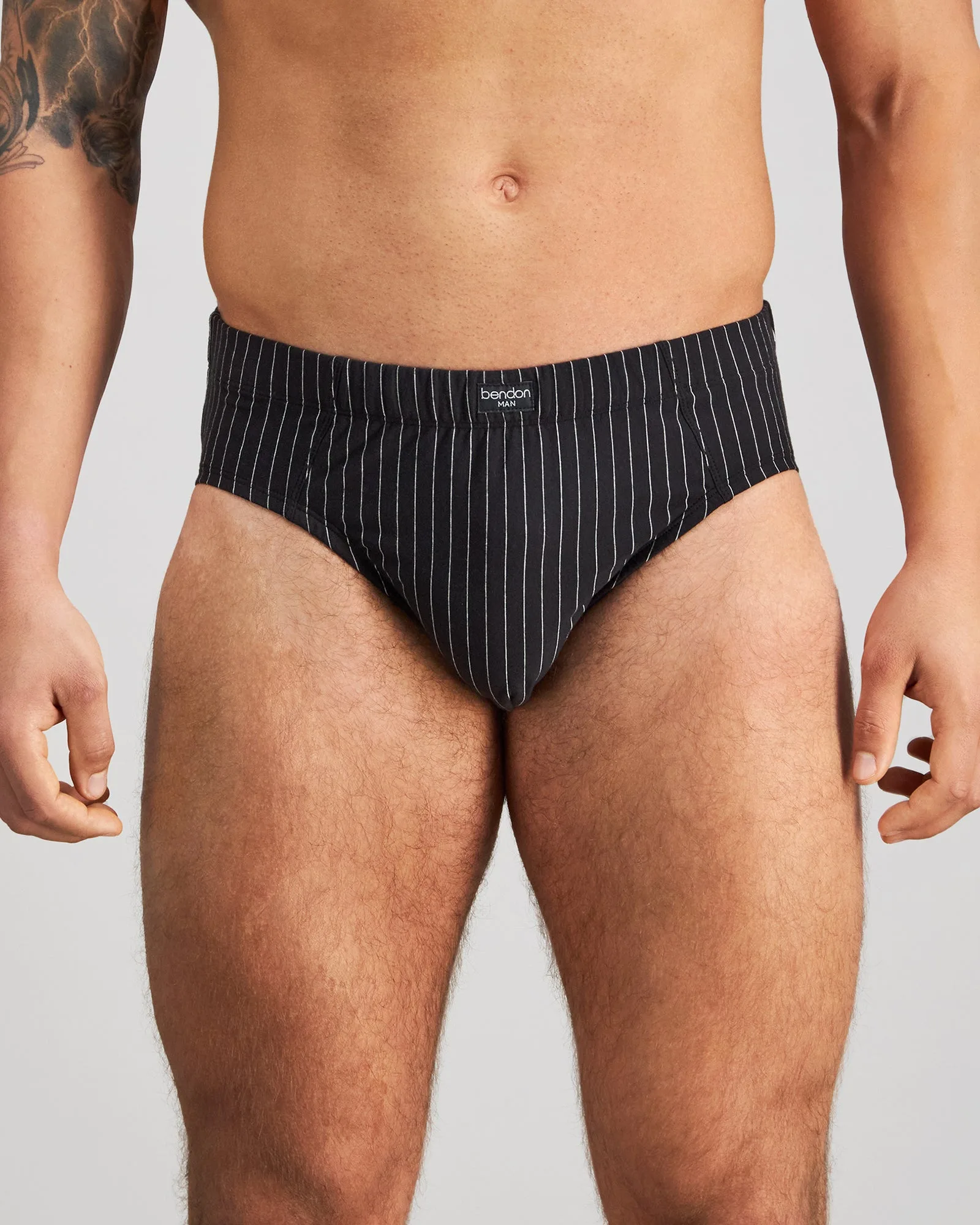 Cotton Stretch Mens Brief - Black Pinstripe