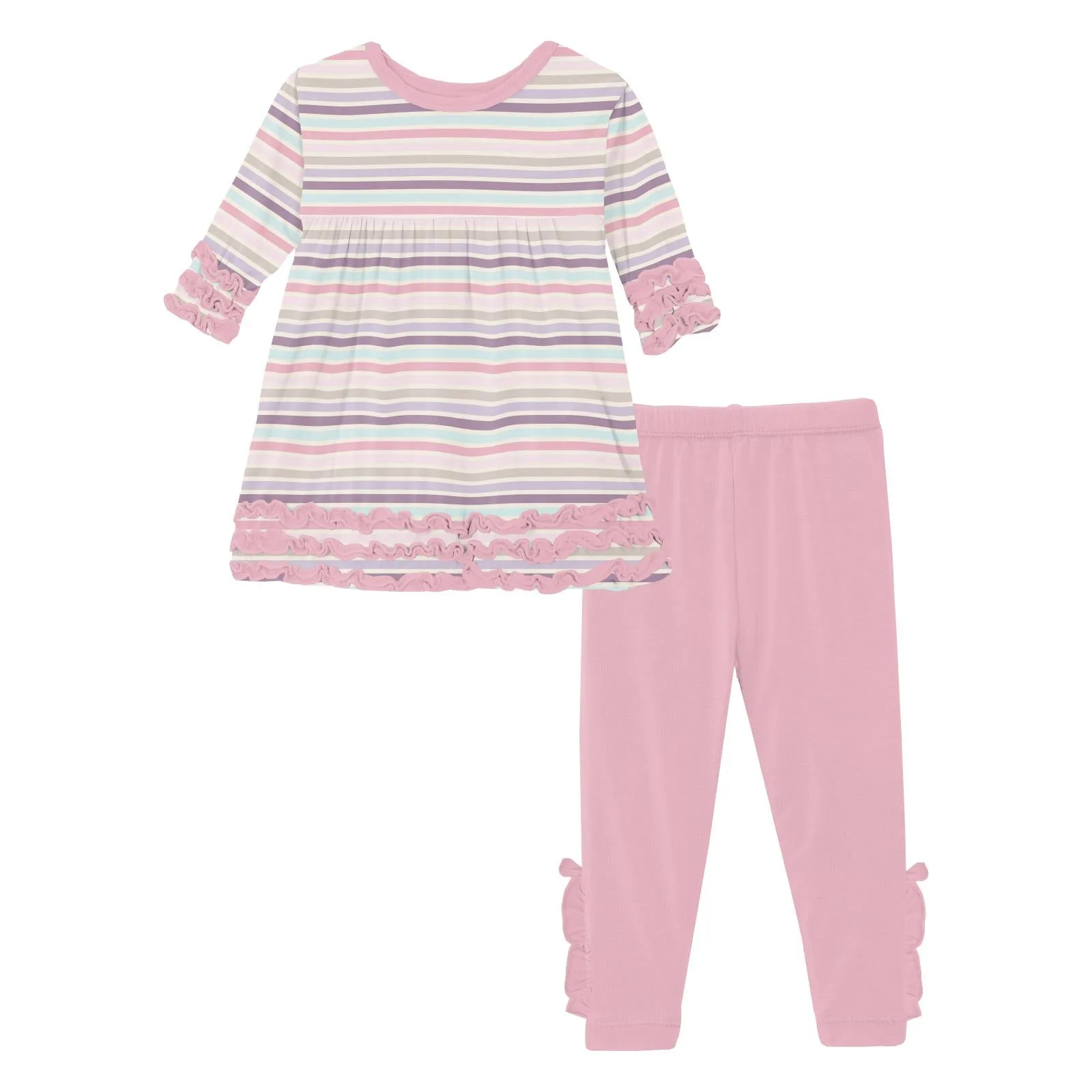 Print 3/4 Sleeve Babydoll Outfit Set in Ice Cream Stripe