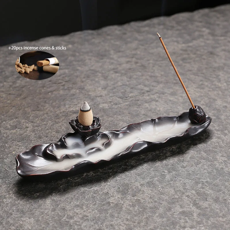 Lotus Incense Waterfall Burner with 20pcs Incense Cones