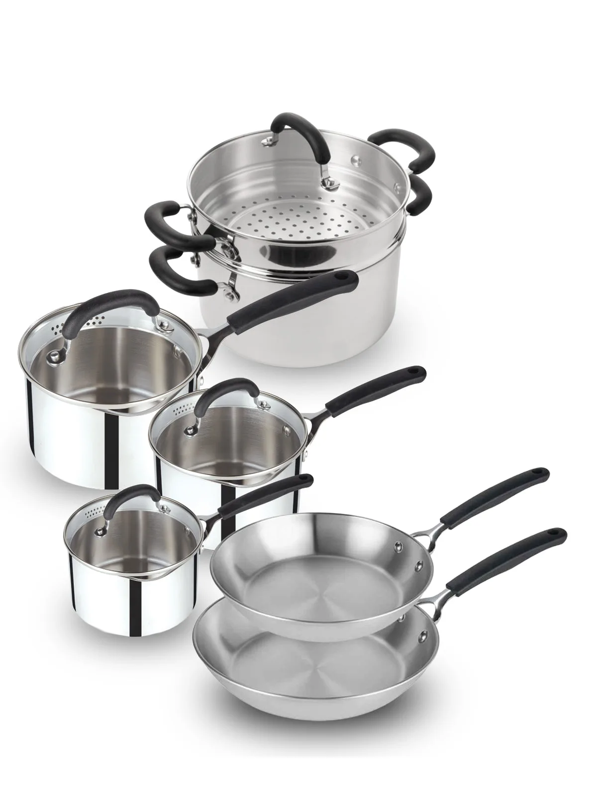 Made to Last: Stainless Steel Frying Pan Stockpot and Saucepan Set - 6 Piece