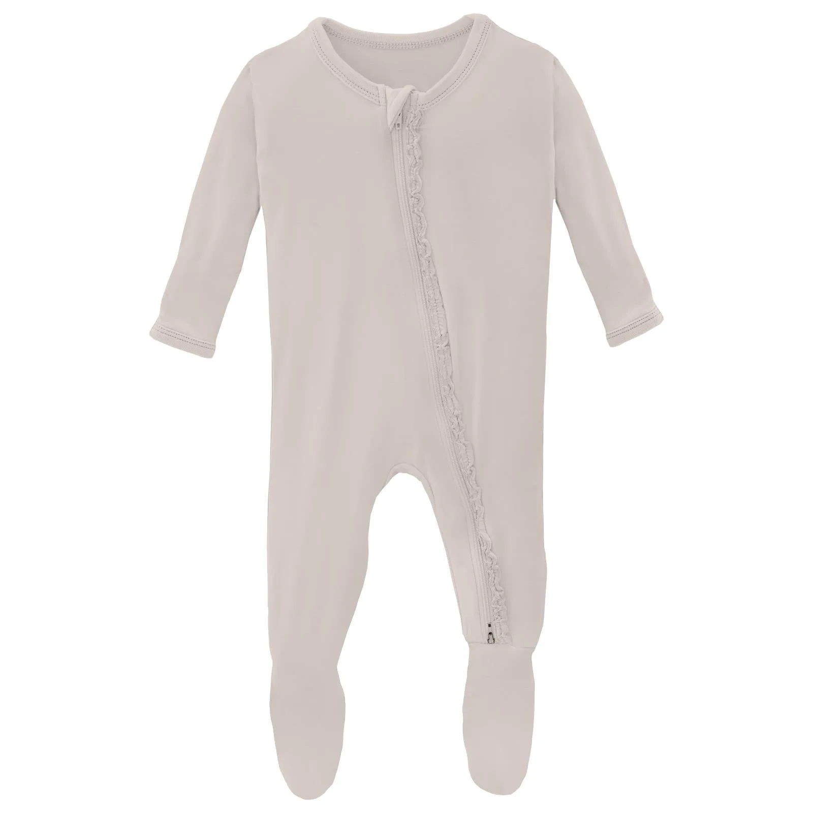 Muffin Ruffle Footie with 2 Way Zipper in Latte