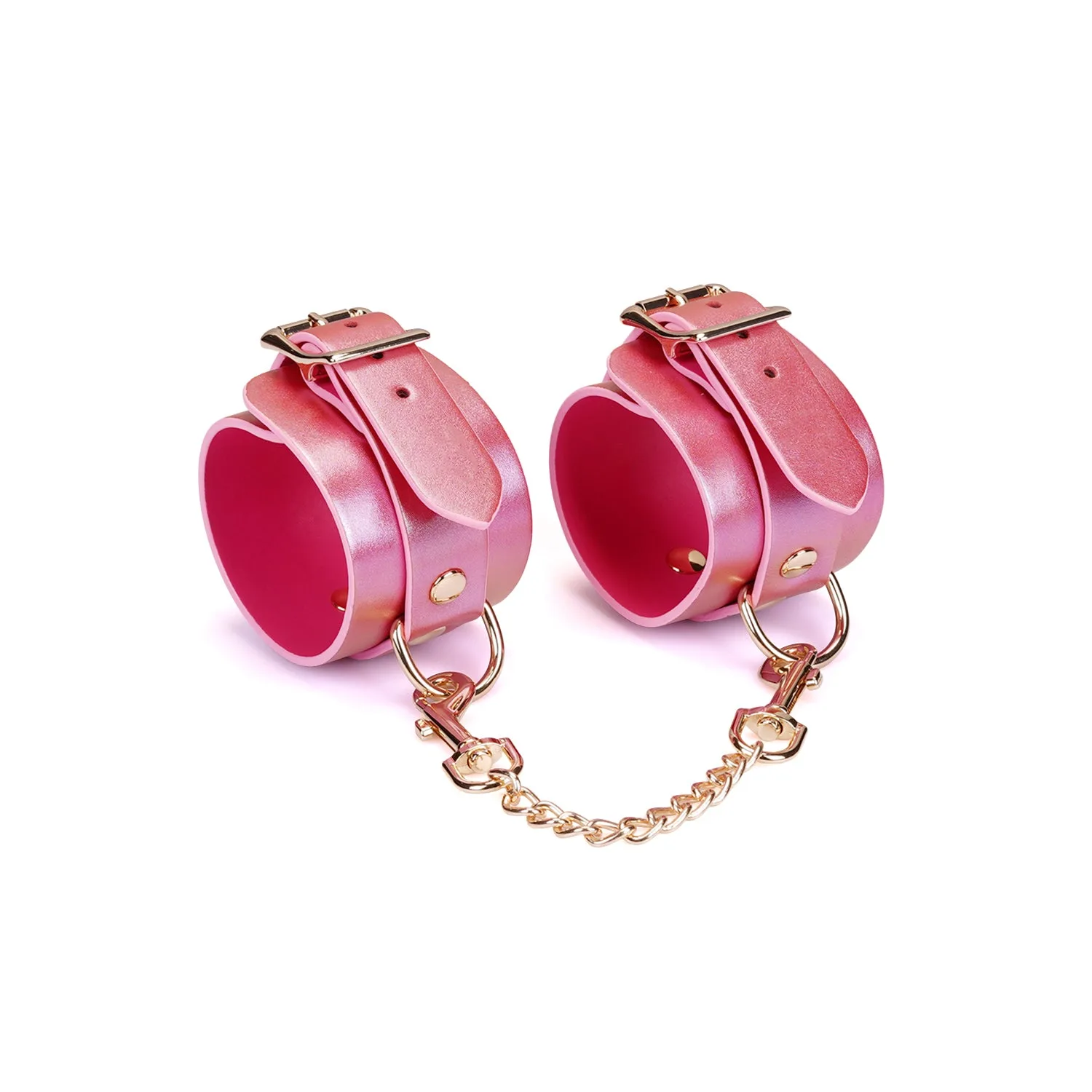 Lustre Rosa: Pink Leather Wrist Cuffs with Gold Hardware
