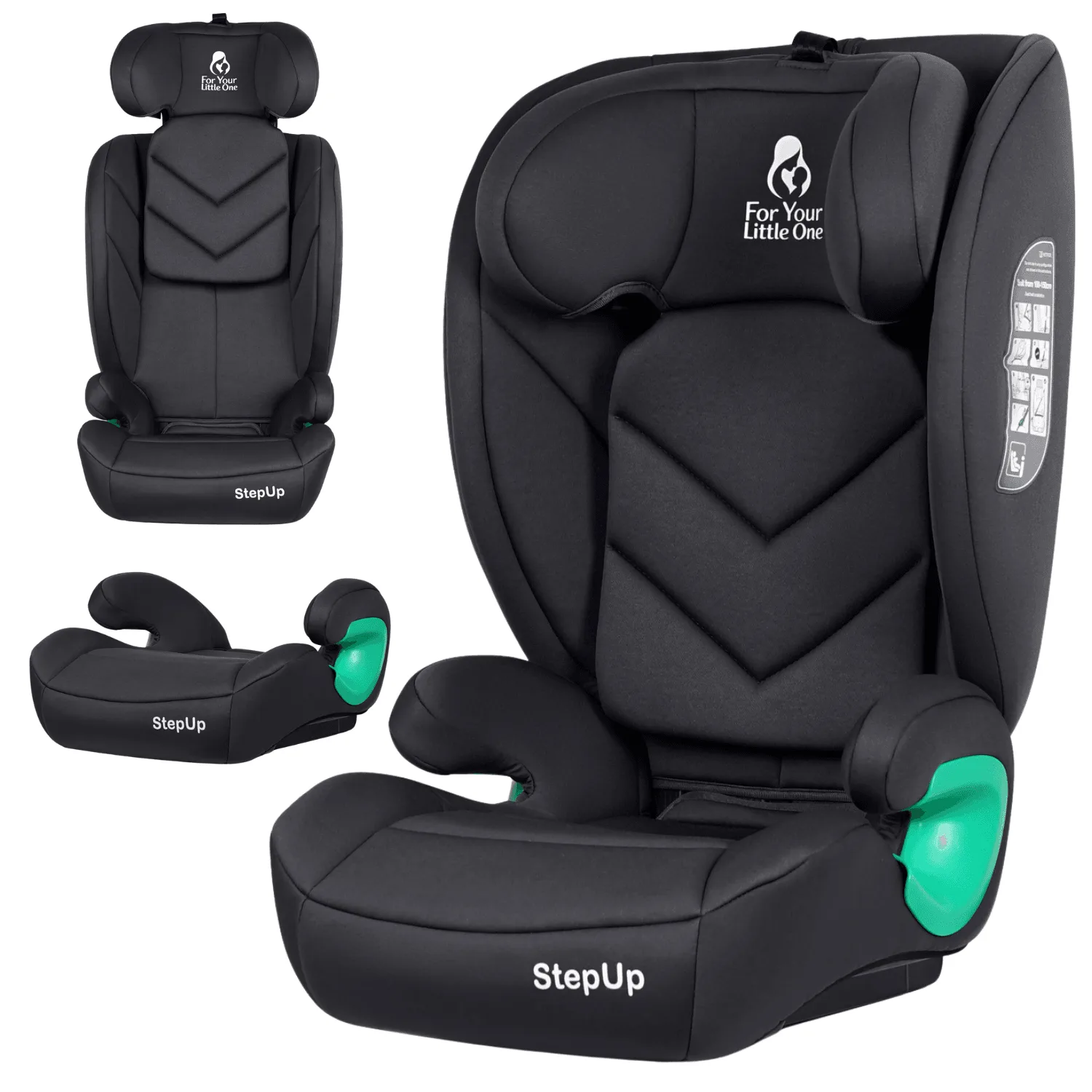 For Your Little One Stepup I-Size Belted 2/3 Car Seat Booster Seat - Midnight Black (4-12 Years)