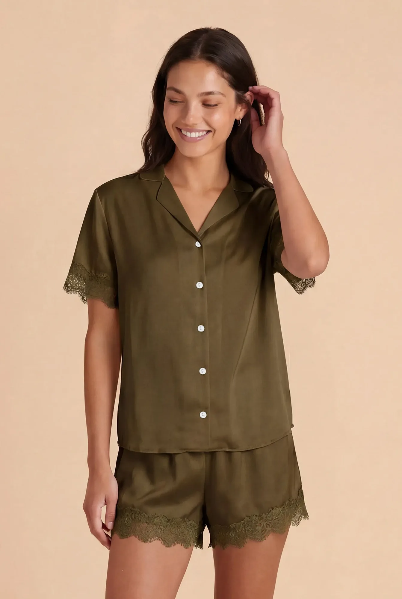 June Matte Satin Pajama Set - Olive