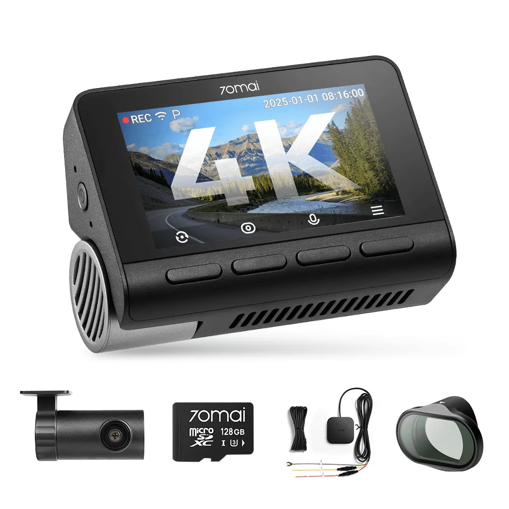 Kit road trip 4K : Caméra avant 4K A810S + Caméra arrière + Carte mémoire + Kit de câblage + Filtre CPL