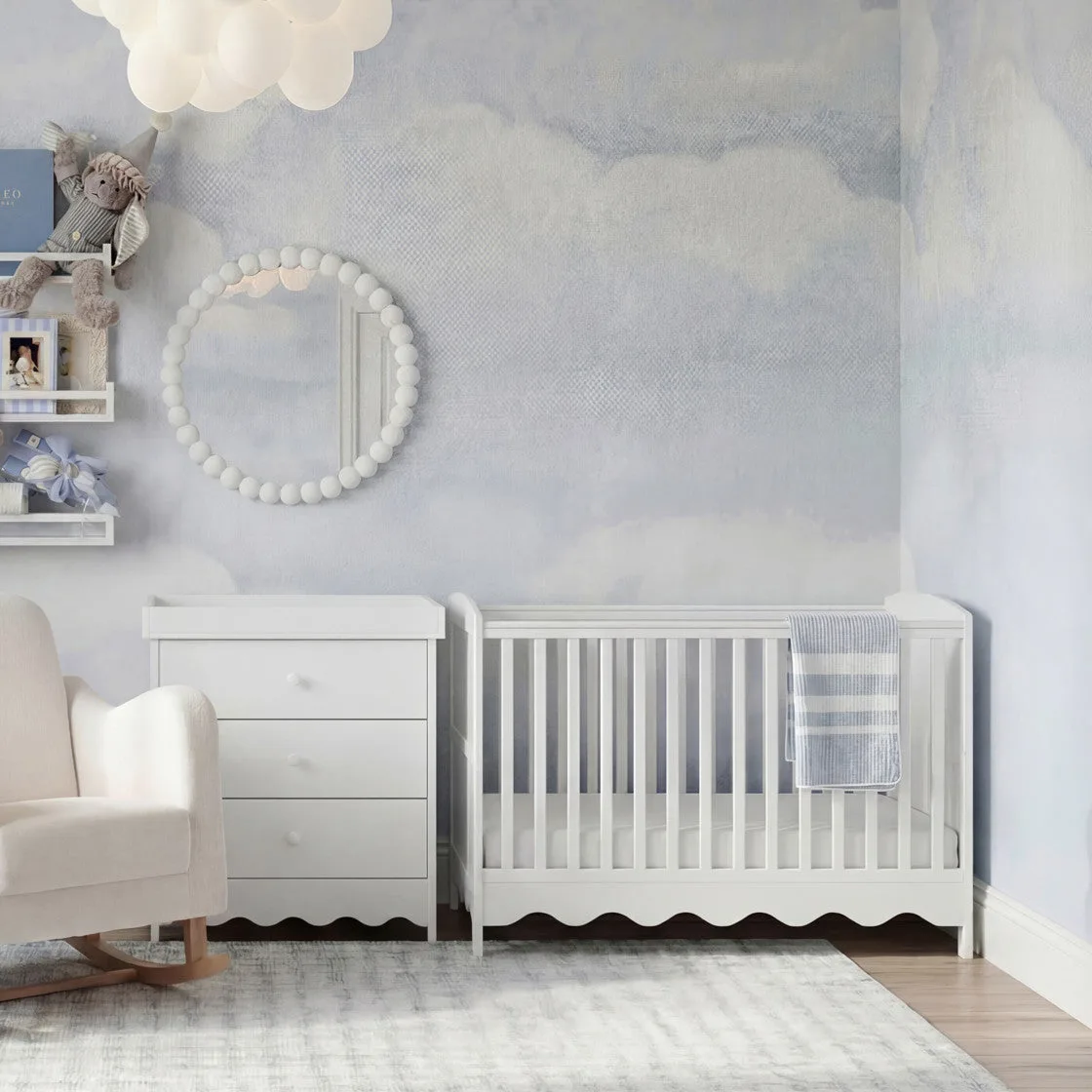 Bebe & Beyond Cot Bed and Dresser Two Piece Room Set - White