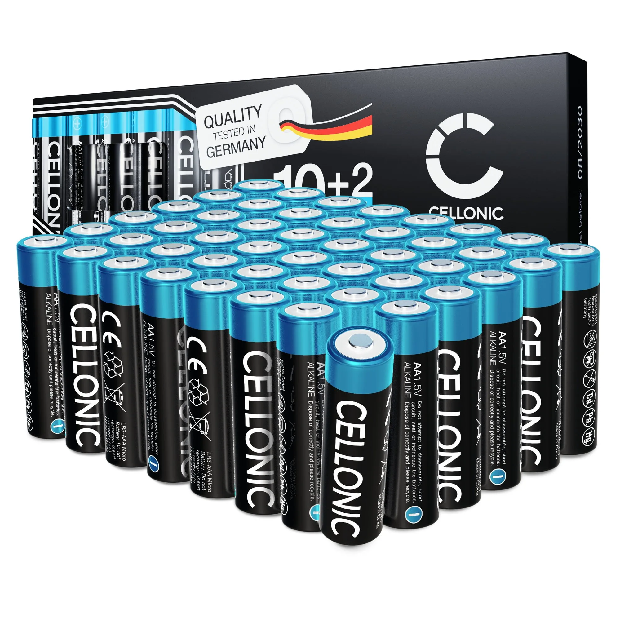 48-pack CELLONIC 1.5V Alkaline AA-batterijen – 2900mAh LR6, AM3, Mignon, MN1500 wegwerpbatterijen voor afstandsbedieningen, speelgoed, zaklampen, klok