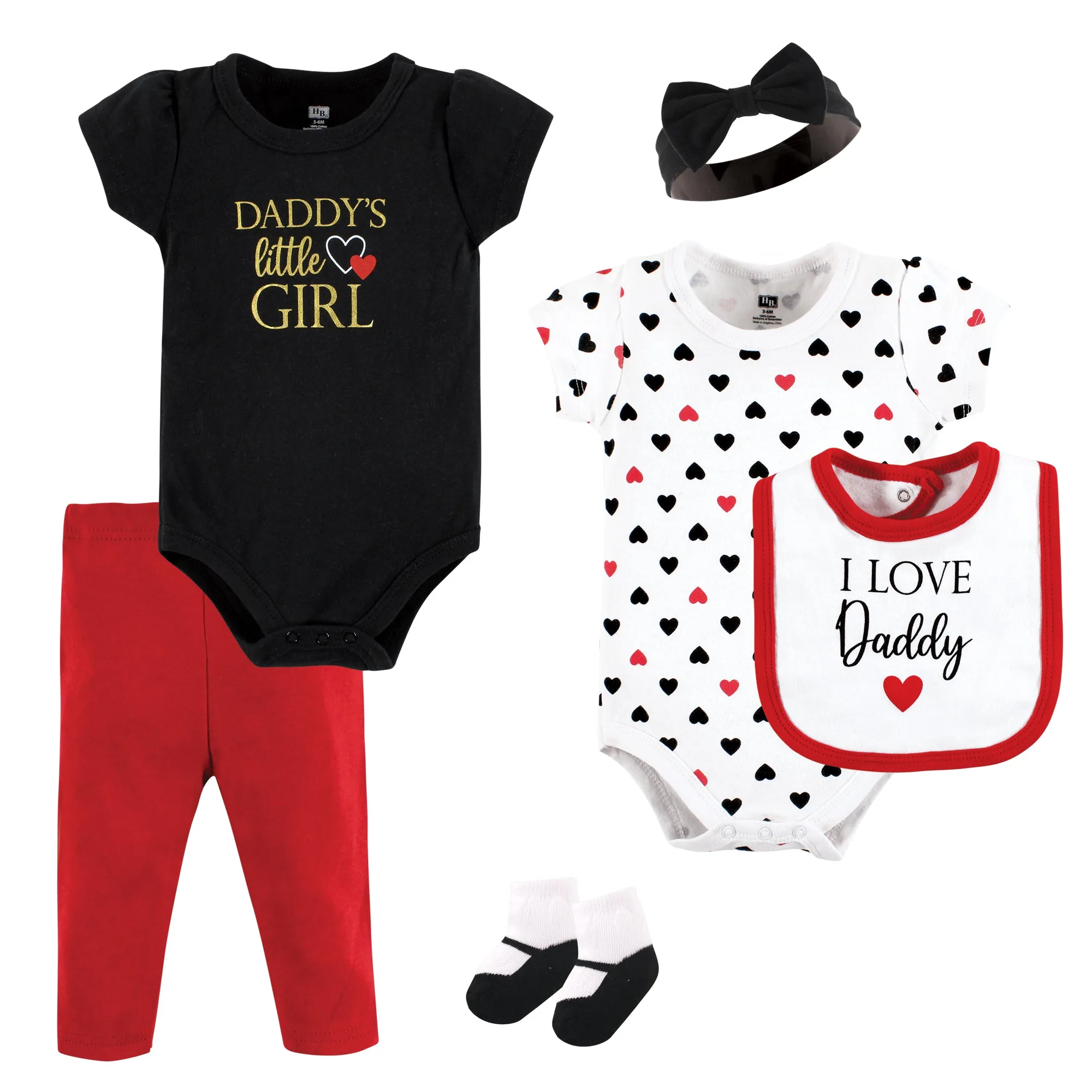 Ensemble layette coton Hudson Baby, Fille Papa rouge noir