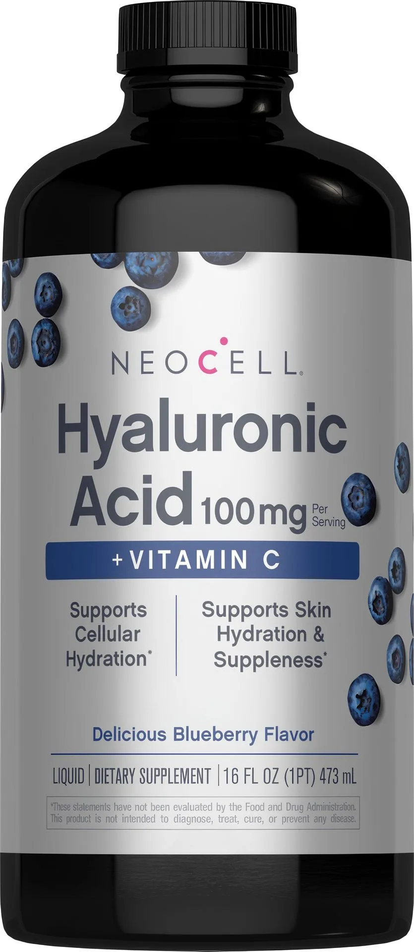 Kwas hialuronowy 100 mg plus C w płynie o smaku jagodowym, 16 fl oz (473 ml) płyn