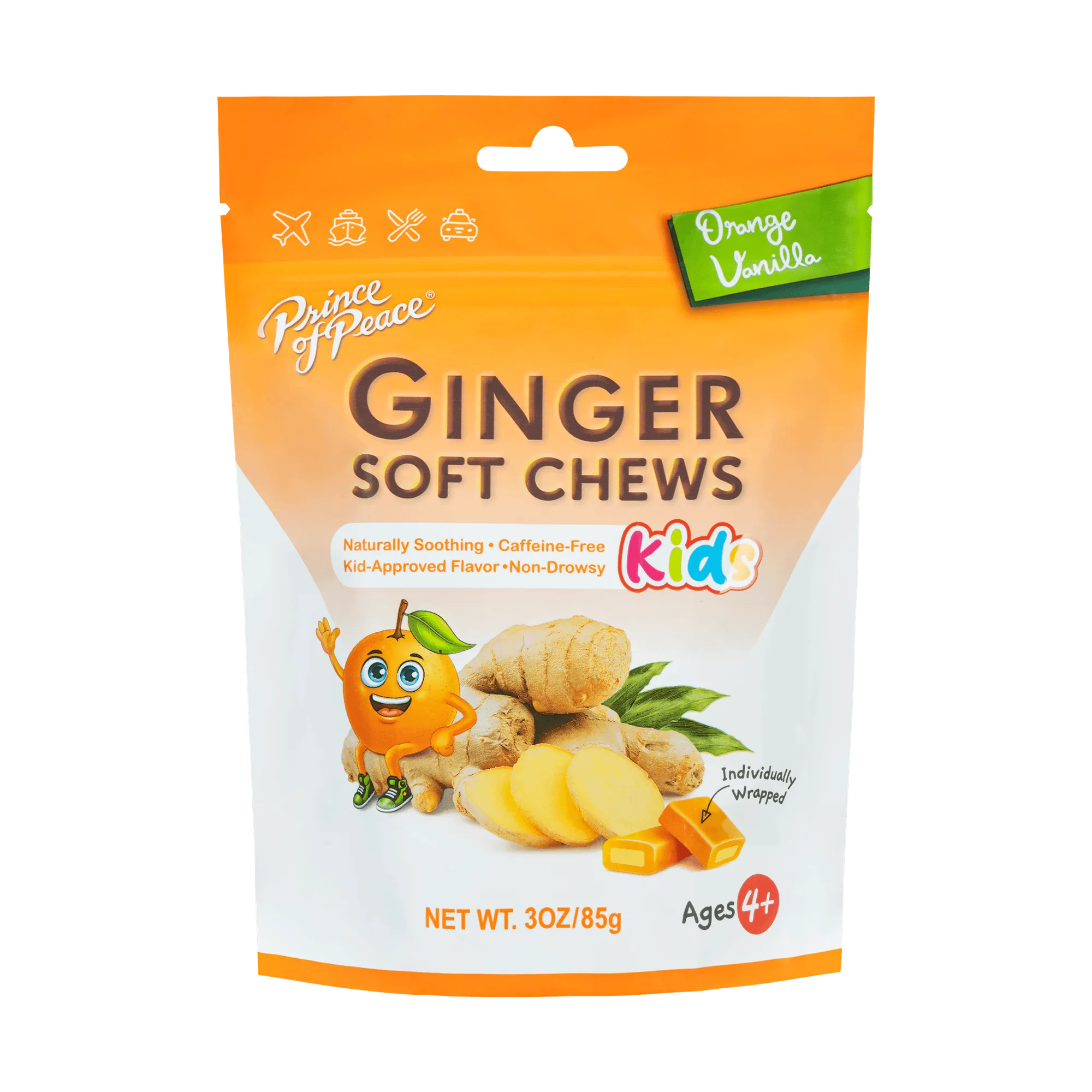 Prince of Peace Ingwer-Weichbonbons für Kinder mit Orange-Vanille, 85 g
