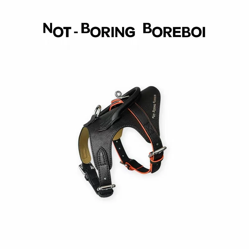 Arnés y collar de cuero de primera calidad para perros Boreboi Pet Knight - Negro
