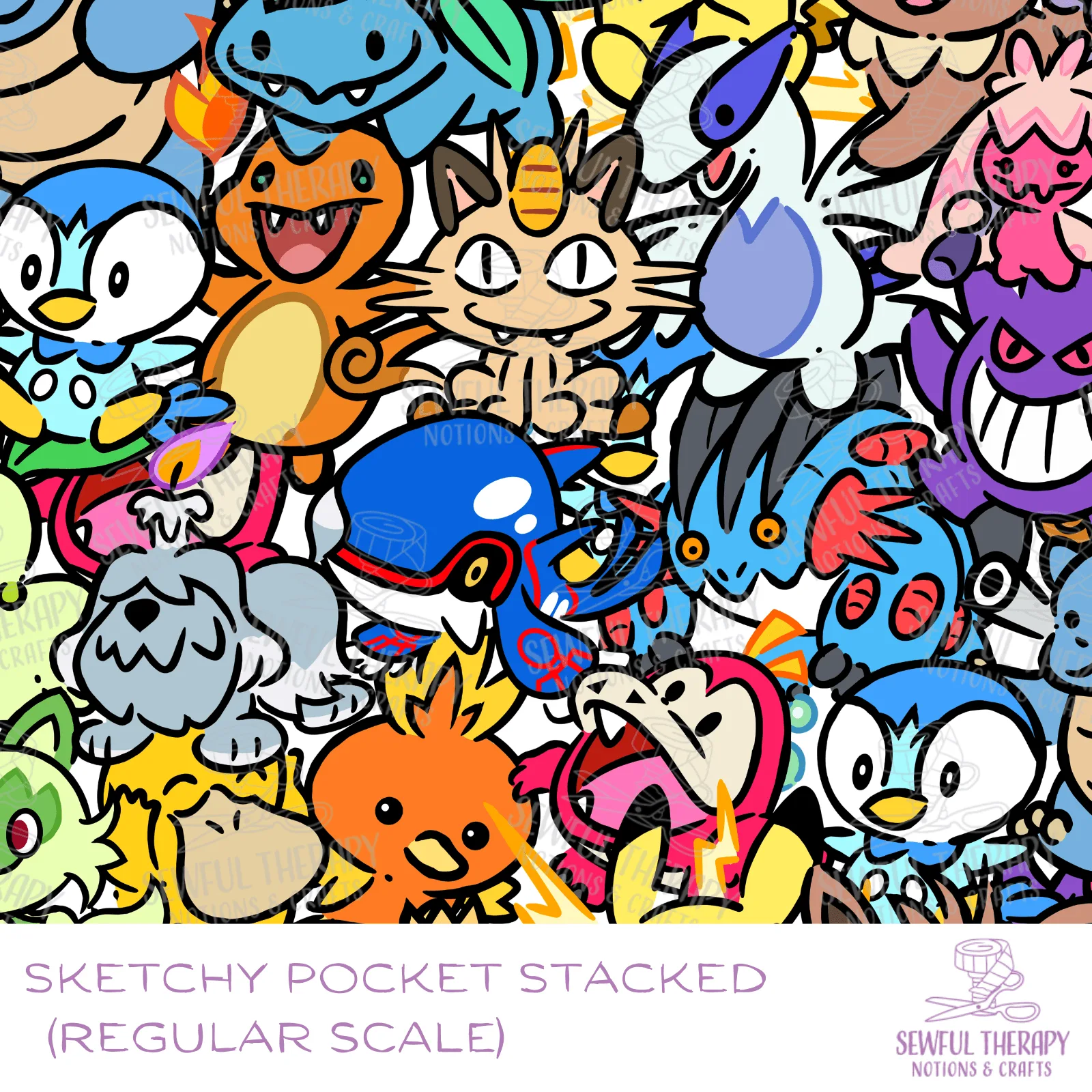 Sketchy Pocket vs Teal Pocket Doodles Hexatex for Bags