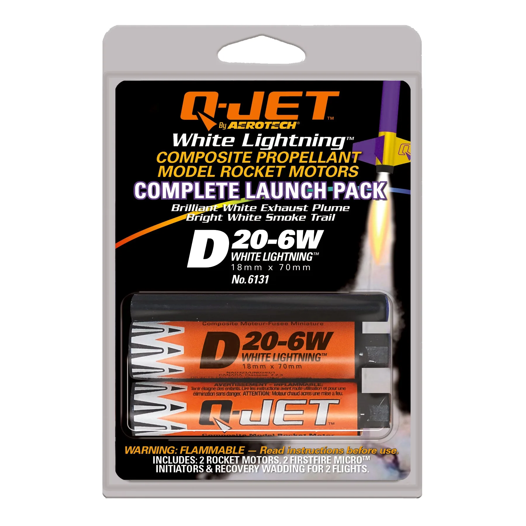 Motores de cohete Quest Q-Jet™ D20-6W White Lightning, lote de 25 - Q6476
