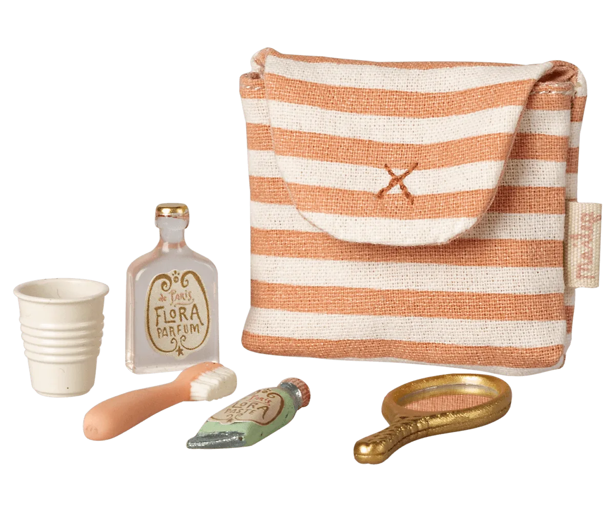 Tooth brush set in bag, Mouse - Coral stripe