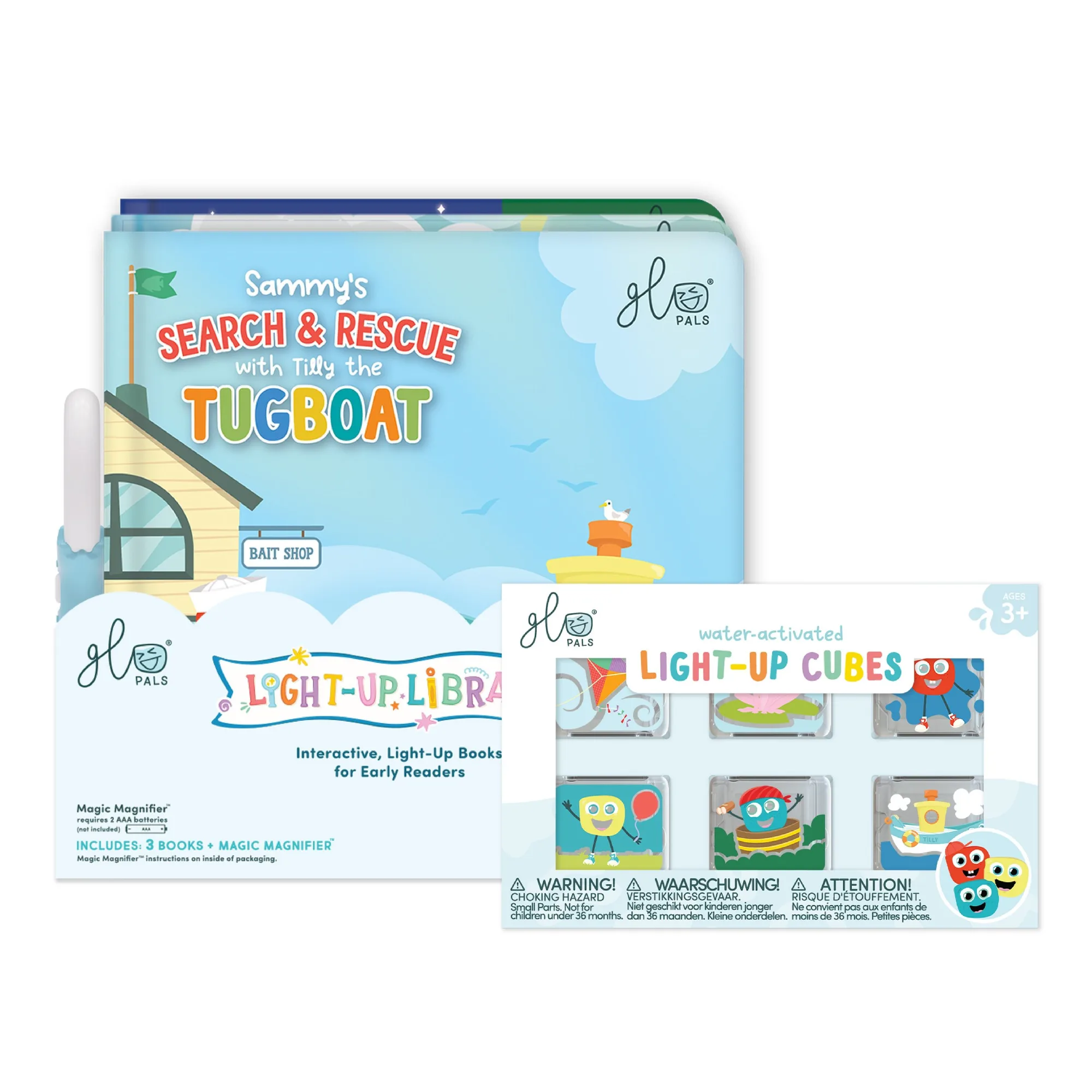 Set de 3 libros Light-Up LibraryTM + pack de 6 cubos, niños