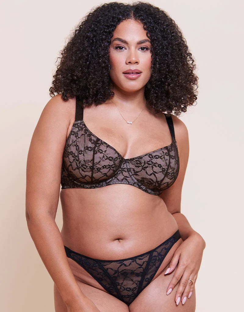 Reggiseno balconcino multiway Scooped in pizzo All Night Curvy Kate Nero/Rosa