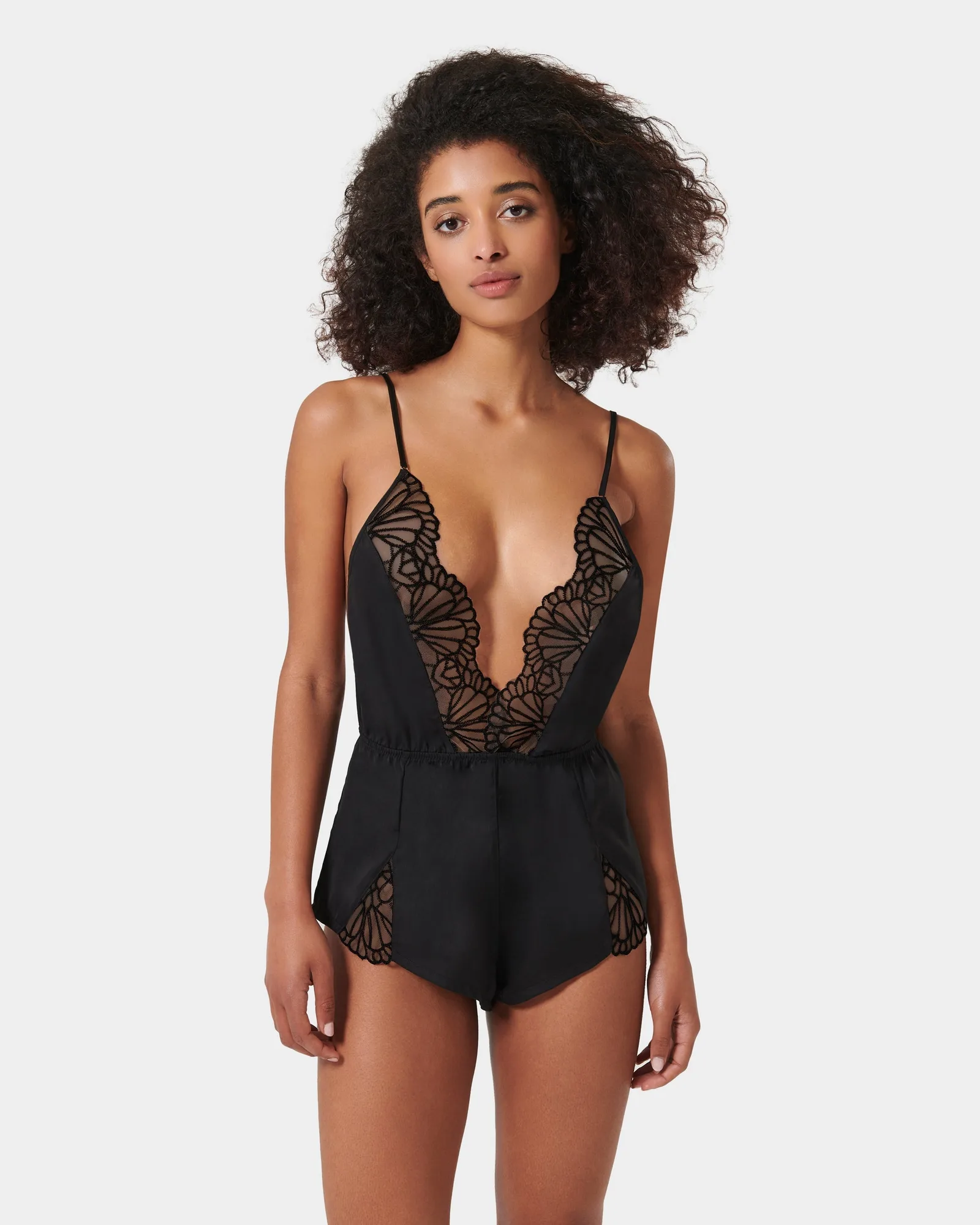 Genevieve Luxus-Satin-Teddy Schwarz/Transparent