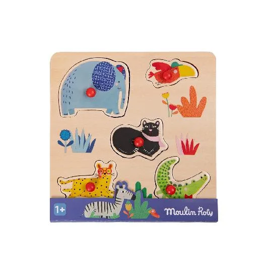Wooden animal peg puzzle by Moulin Roty