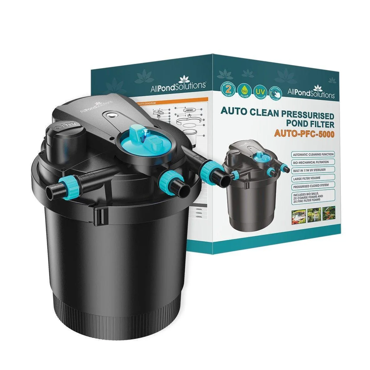 Filtre sous pression à nettoyage automatique pour bassin AllPondSolutions AUTO-PFC-5000