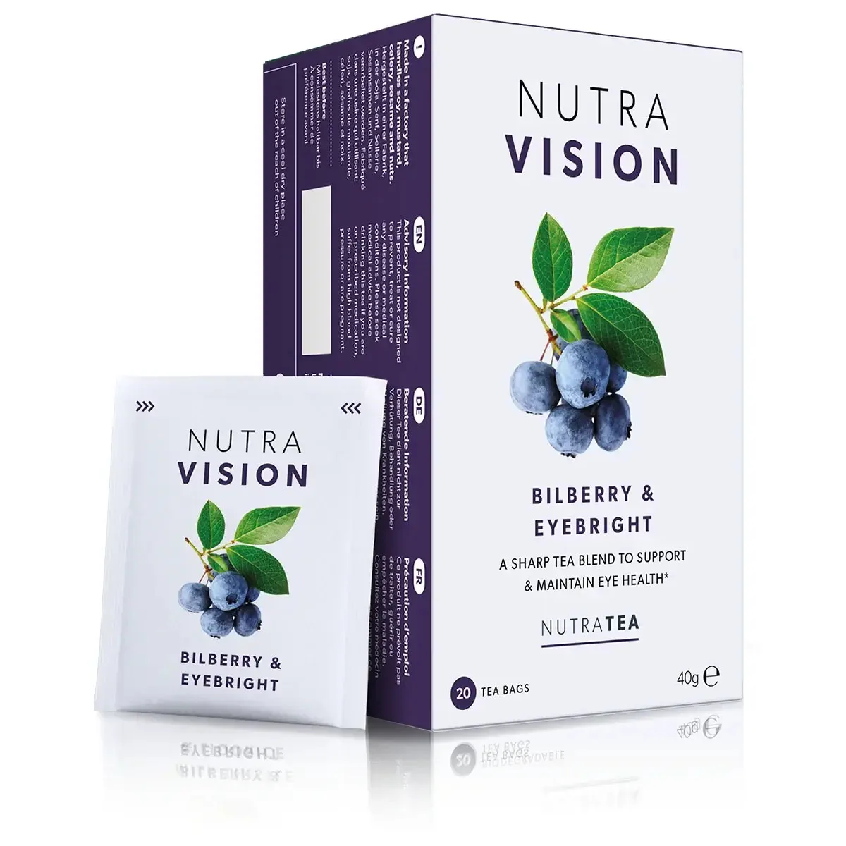 NutraVision – Thé infusé à la myrtille et à l'euphraise – 20 sachets de thé