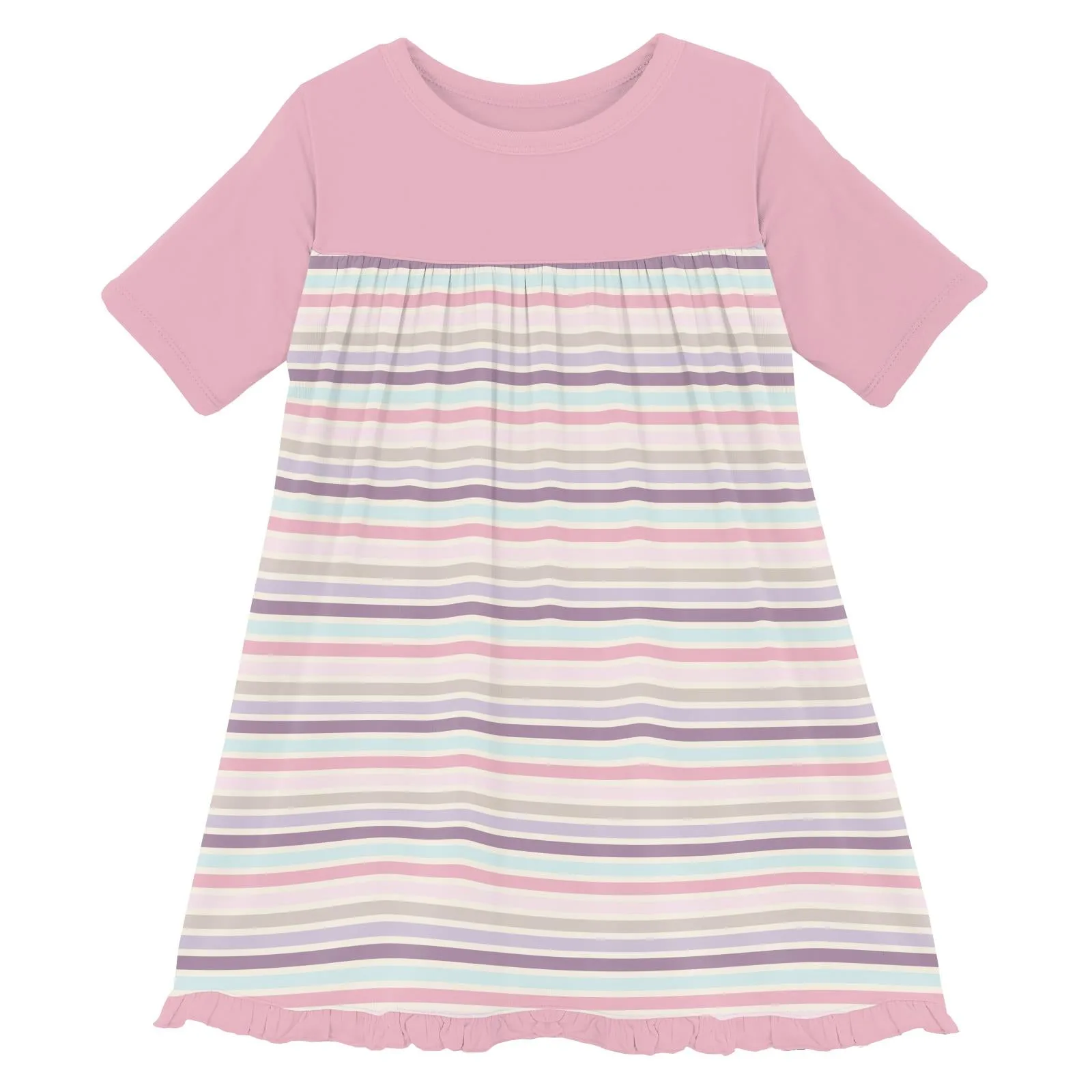 Print Short Sleeve Swing Dress in Ice Cream Stripe