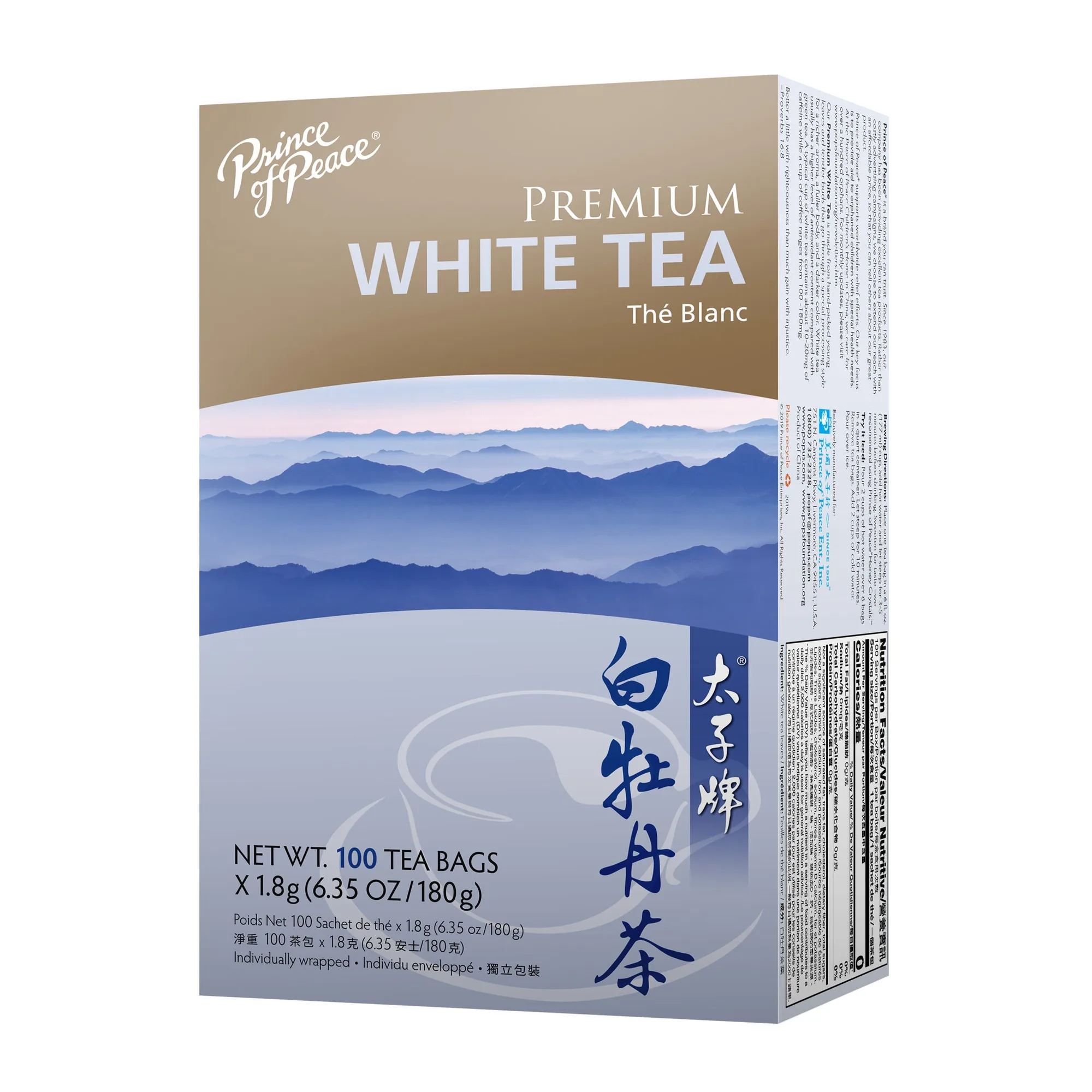 Prince of Peace premium witte thee, 100 theezakjes