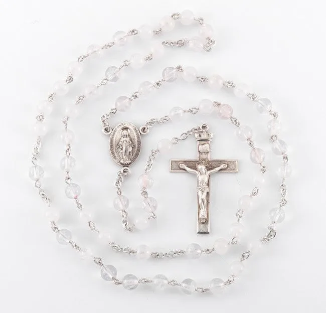 Rosario in argento sterling con quarzo rosa genuino