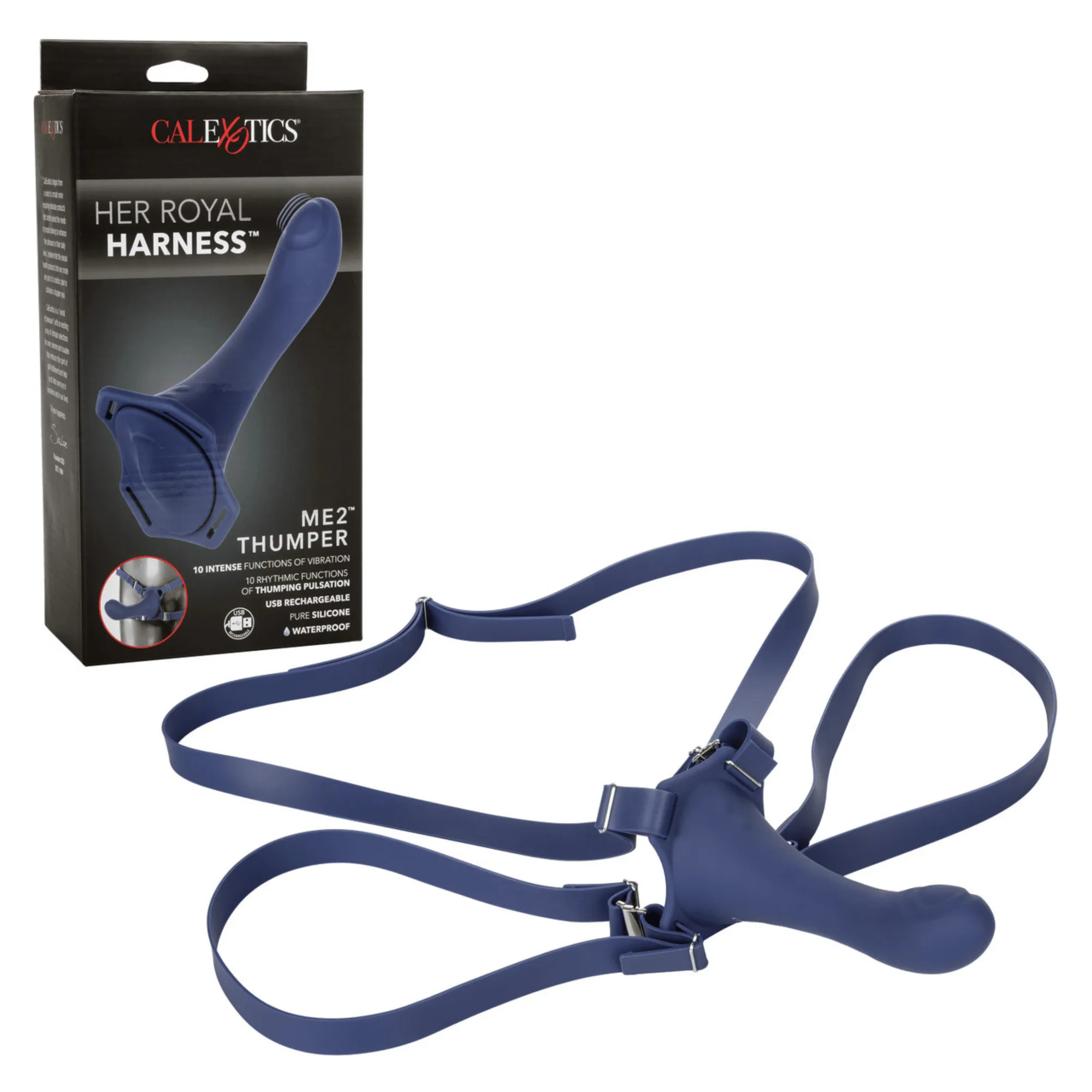 Her Royal Harness ME2 Thumper Strap-On with Silicone Rechargeable Dildo - Blue
