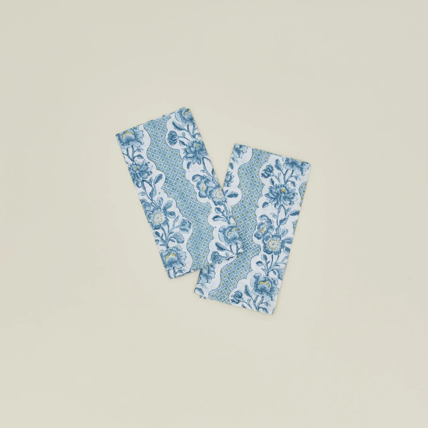 Block Printed Floral Napkins, Set of 2 - Indigo Floral