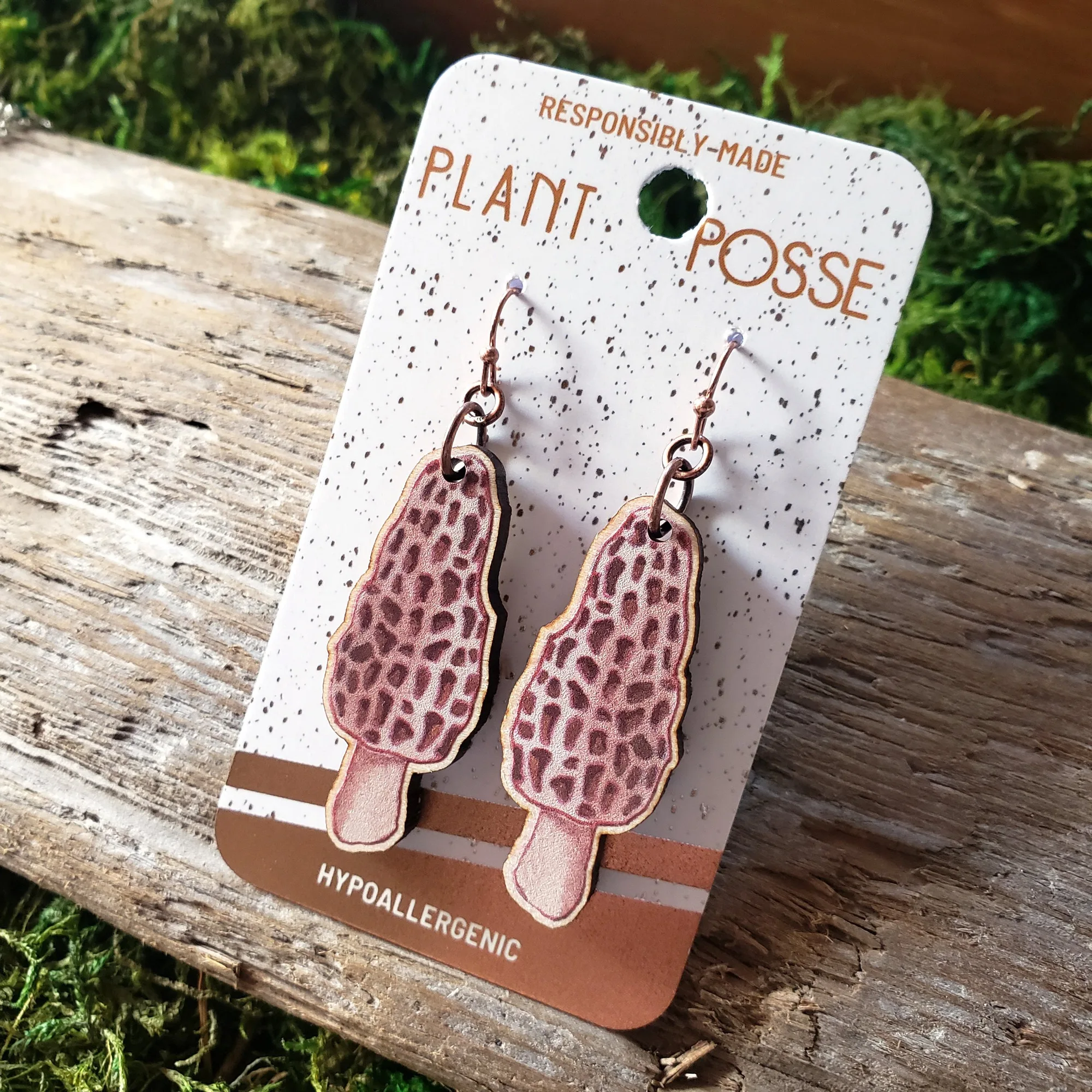 Morel Mushroom Wooden Earrings