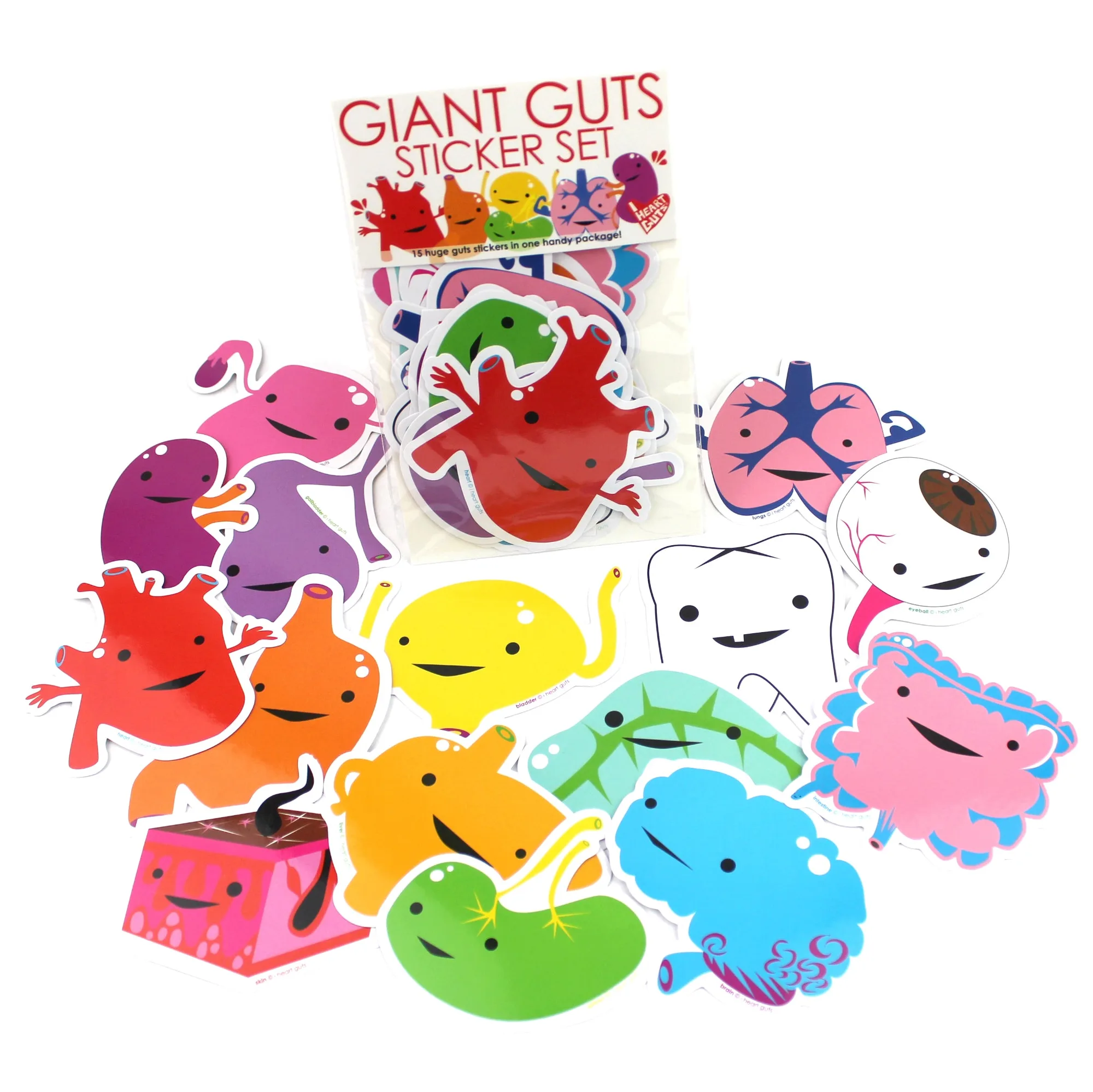 Giant Guts Sticker-Set – Anatomie-Sticker des menschlichen Körpers – 15 süße Organ-Vinyl-Sticker