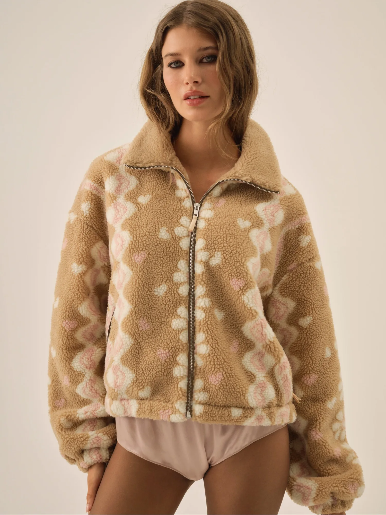 Betty Sherpa Zip Up — Pink