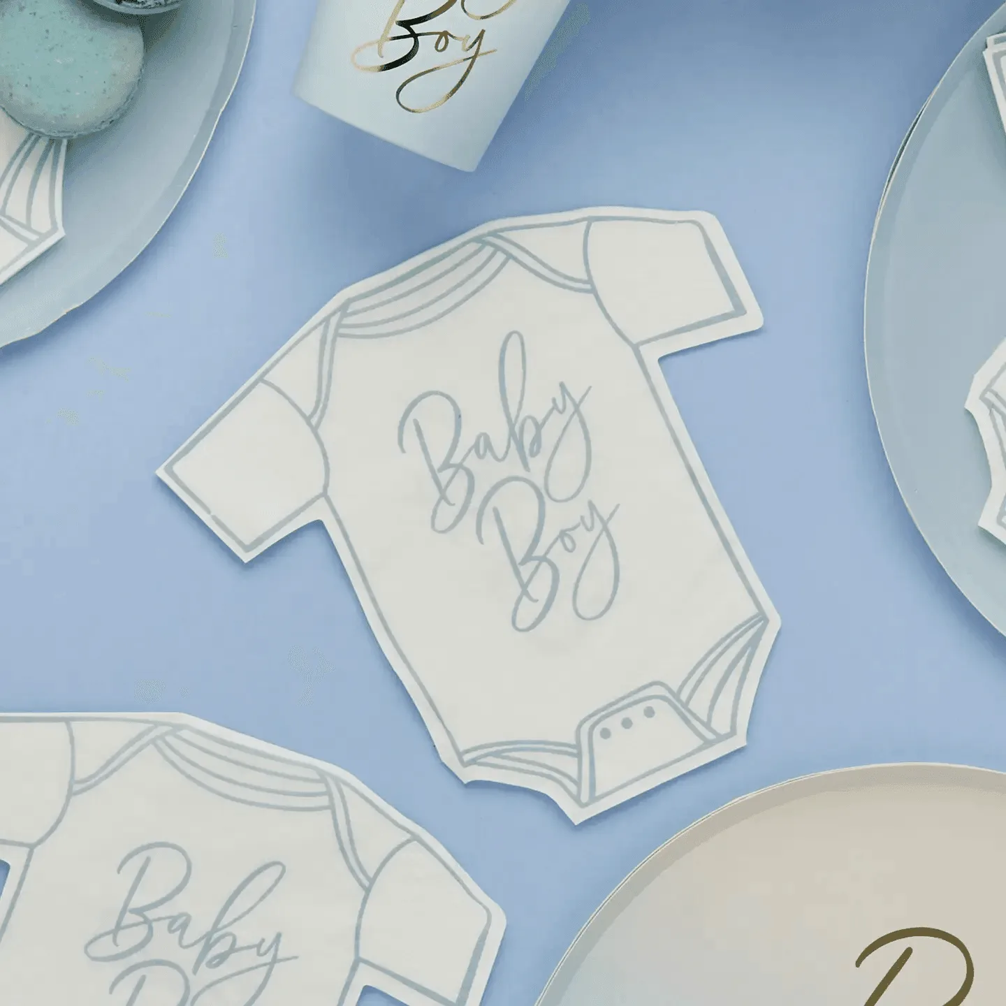 Blaue Baby-Jungen-Strampler-Papierservietten x 16