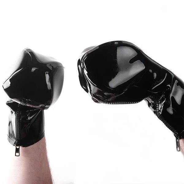 Rubber Zip Bondage Mitts, Black