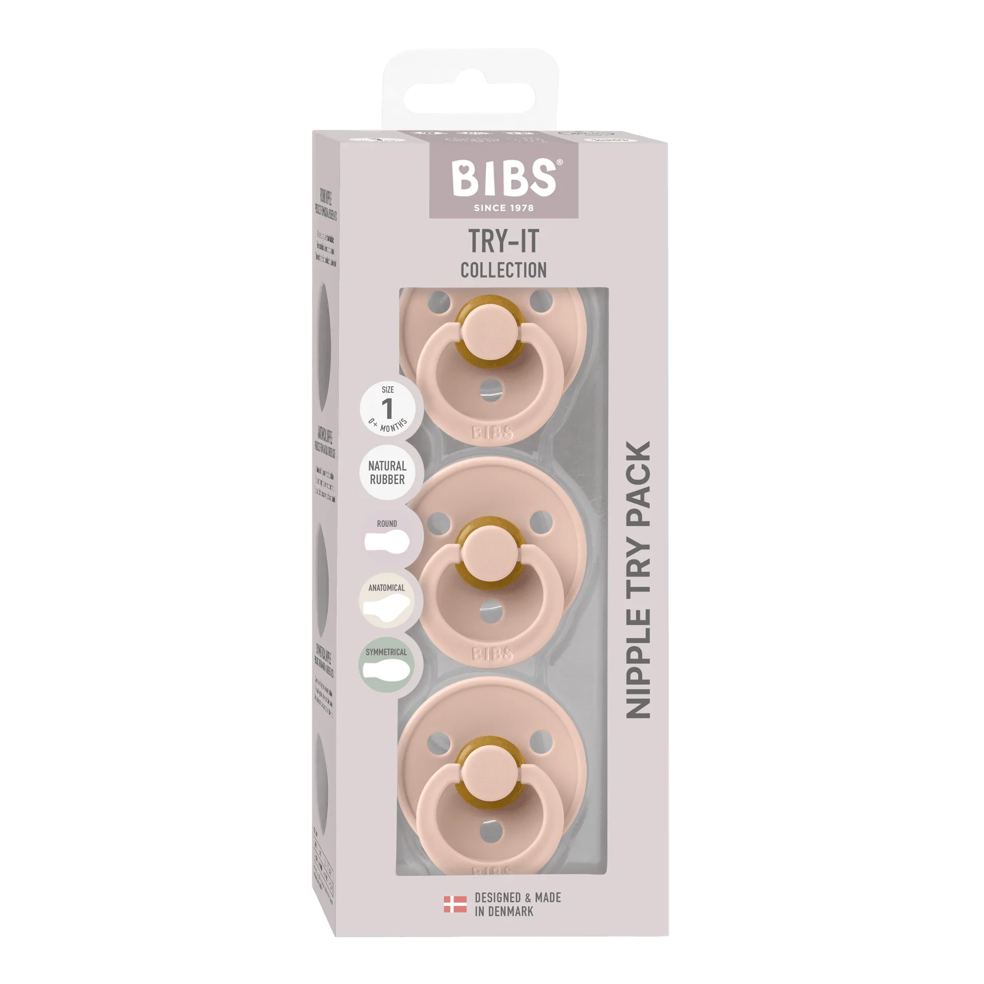 BIBS Colour Try It 3 Piece Pacifier Set - Blush