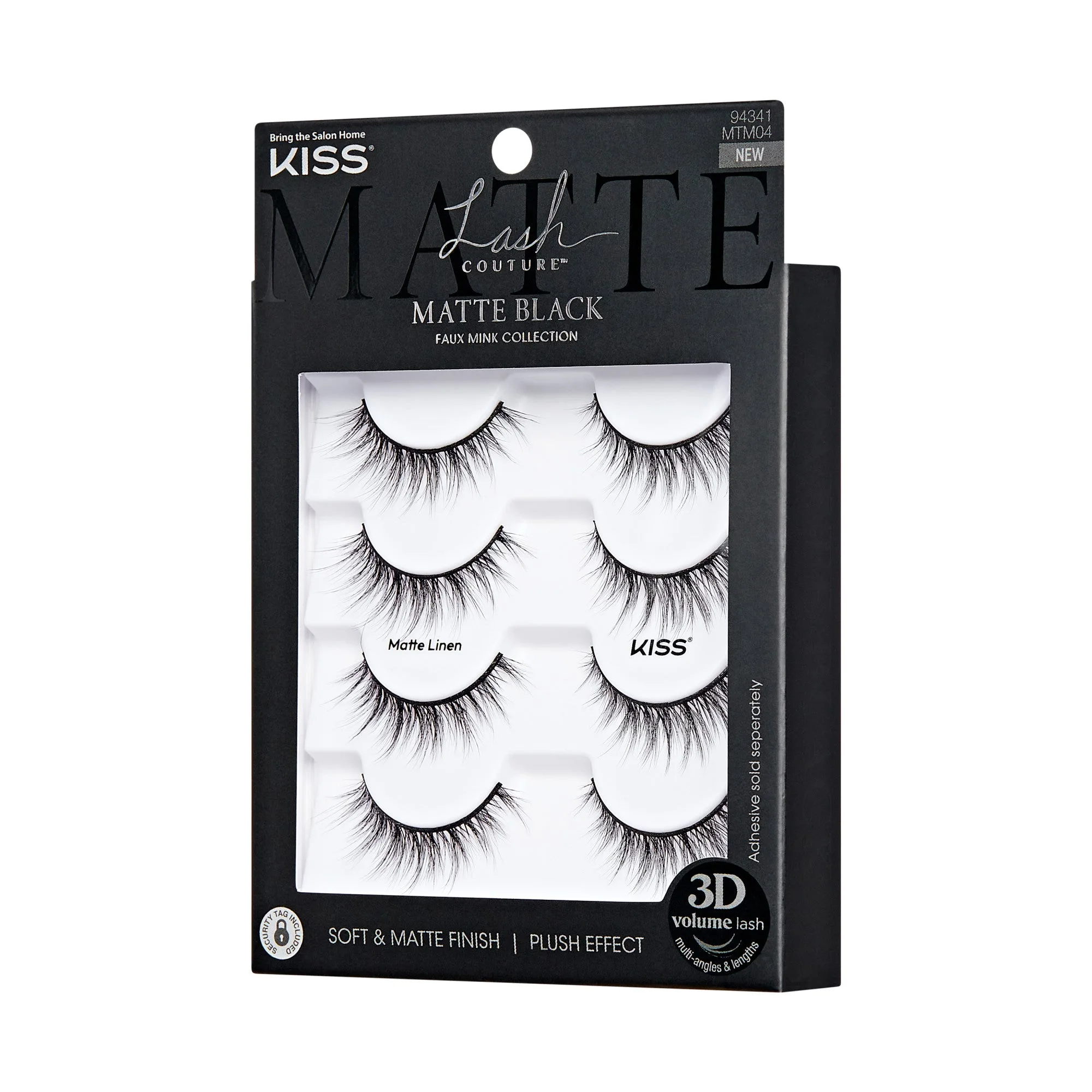 Kiss Lash Couture Matte Black False Eyelashes Multipack - Matte Linen | 4 Paia, Ciglia a Striscia, 10mm-14mm