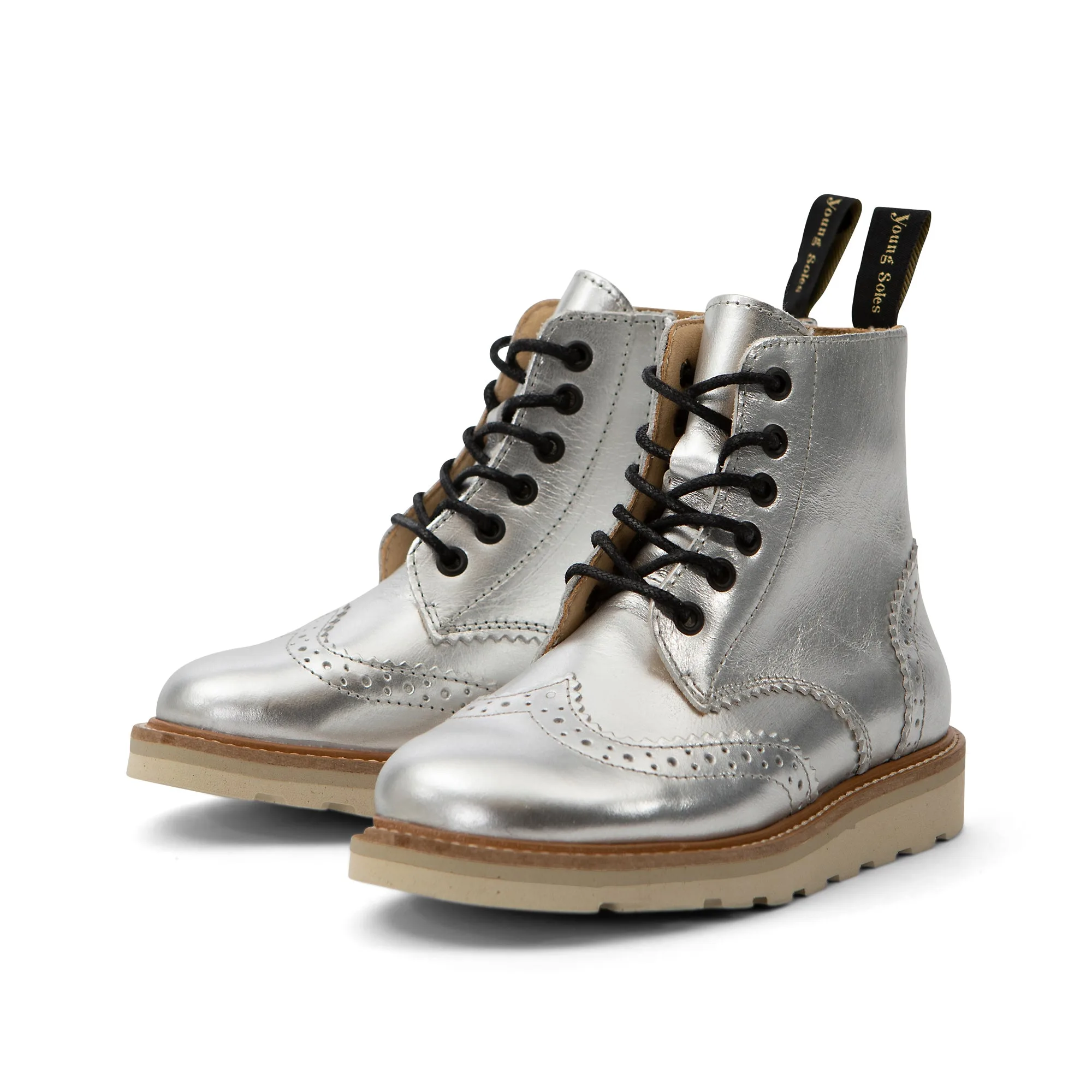 Sidney Brogue Kids Boot - Silver Leather