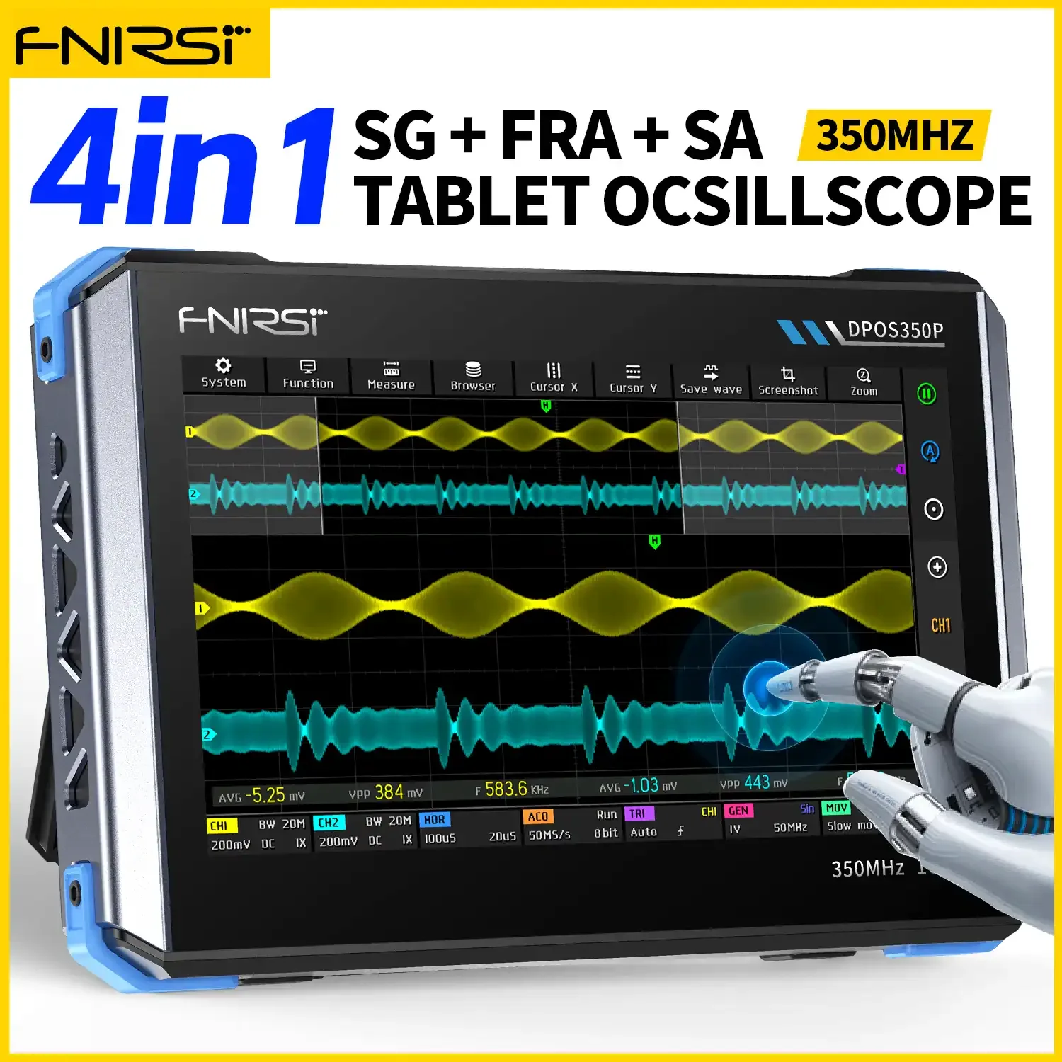 FNIRSI DPOS350P Osciloscopio multímetro 4 en 1 para tablet