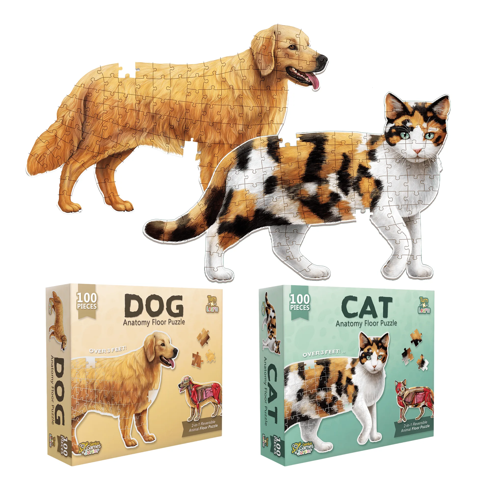 Bundle - Cat and Dog Jigsaw Puzzle - 4FT Double Sided Floor Puzzle