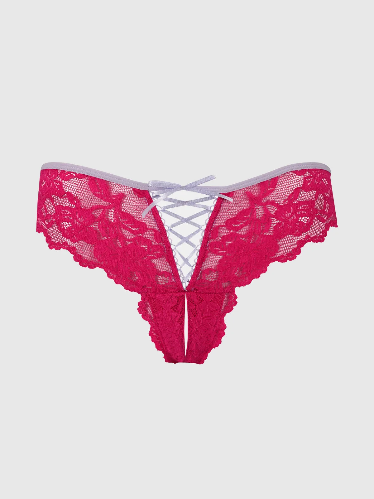 BELLA LACE UP FRONT LACE CROTCHLESS TANGA