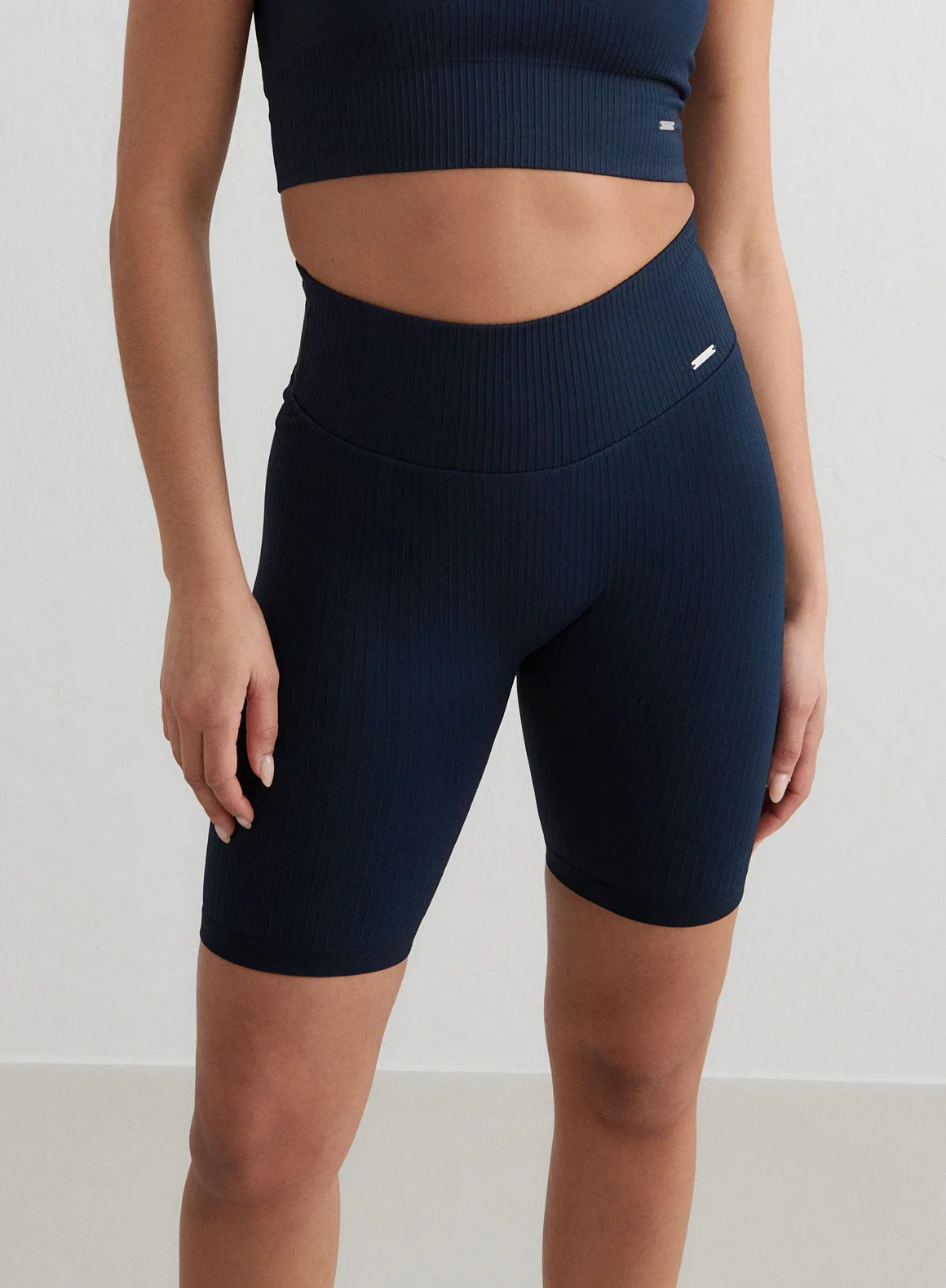 Biker-Shorts mit Rippstruktur in Navy
