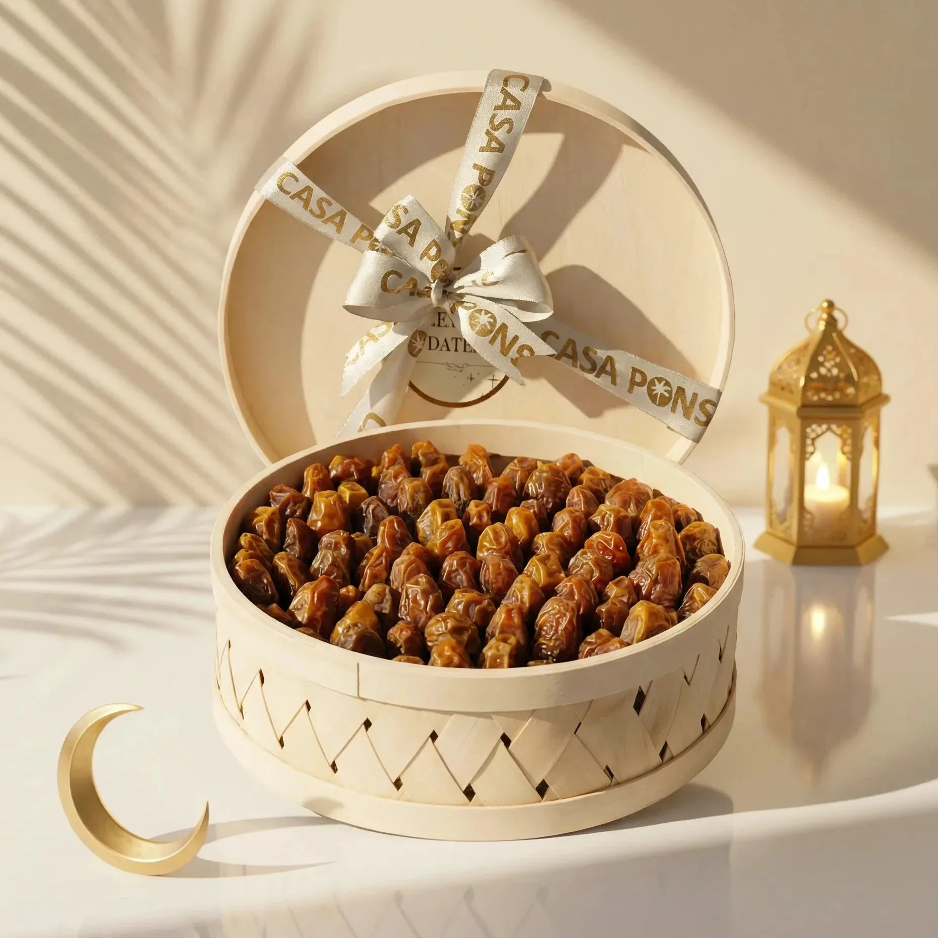 Palm Tree Box 🌴 Dry Majdool Dates Jordan – Round Box (1 kg)